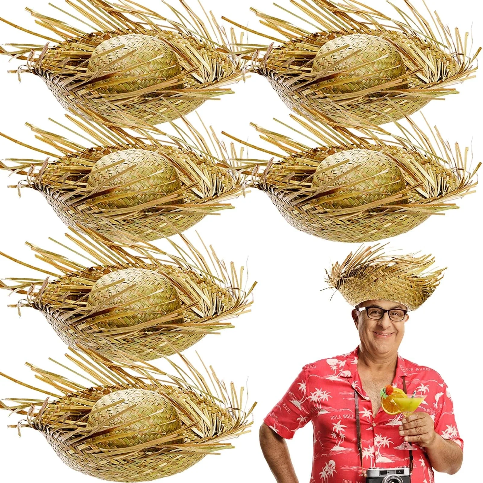 Mey İthalat® Tropikal Parti Naturel Hasır Hawaii Şapkası 13x36 cm