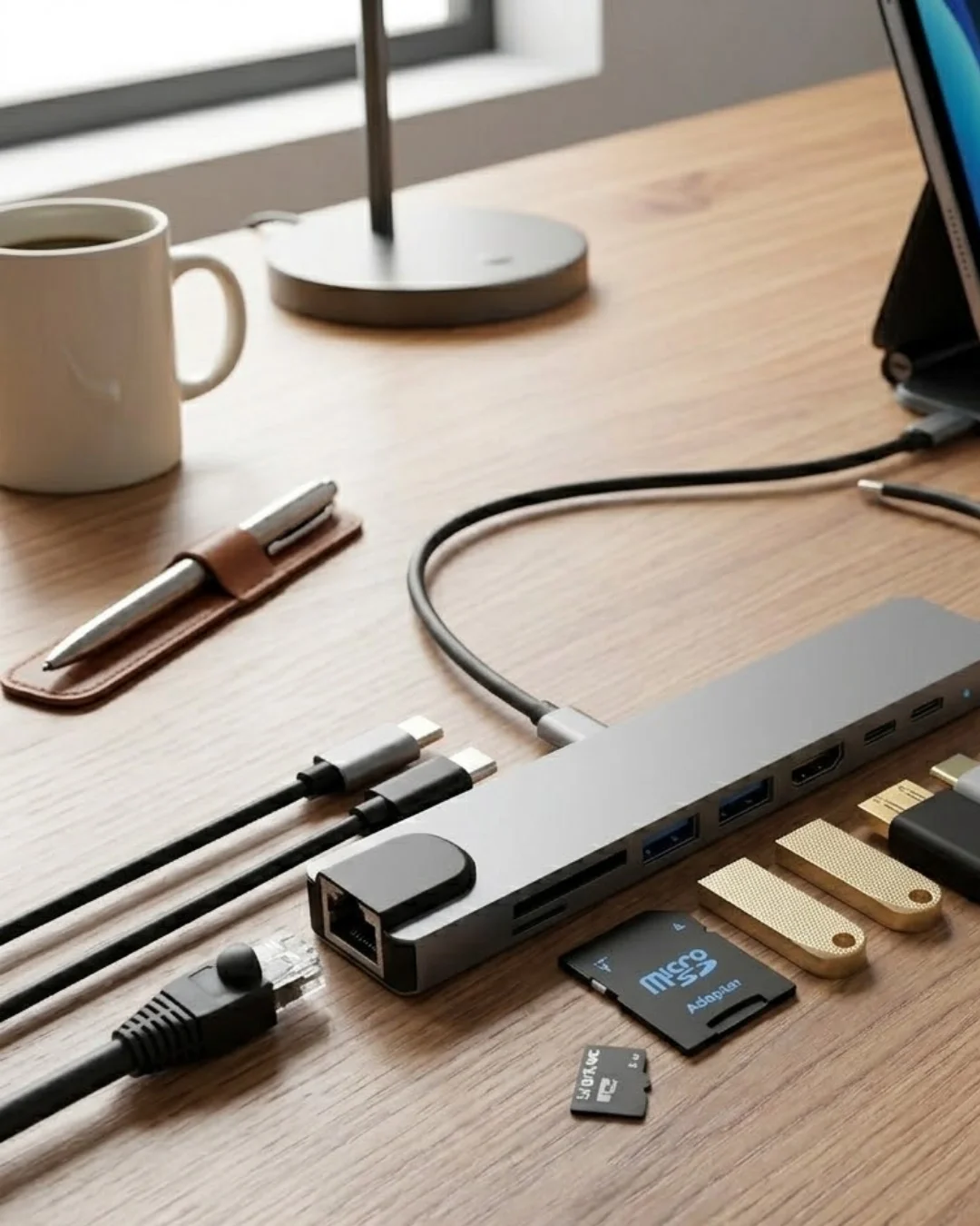 Mey İthalat® Type C Çoklu Port Hub 8 Port USB HDMI SD Kart Ethern