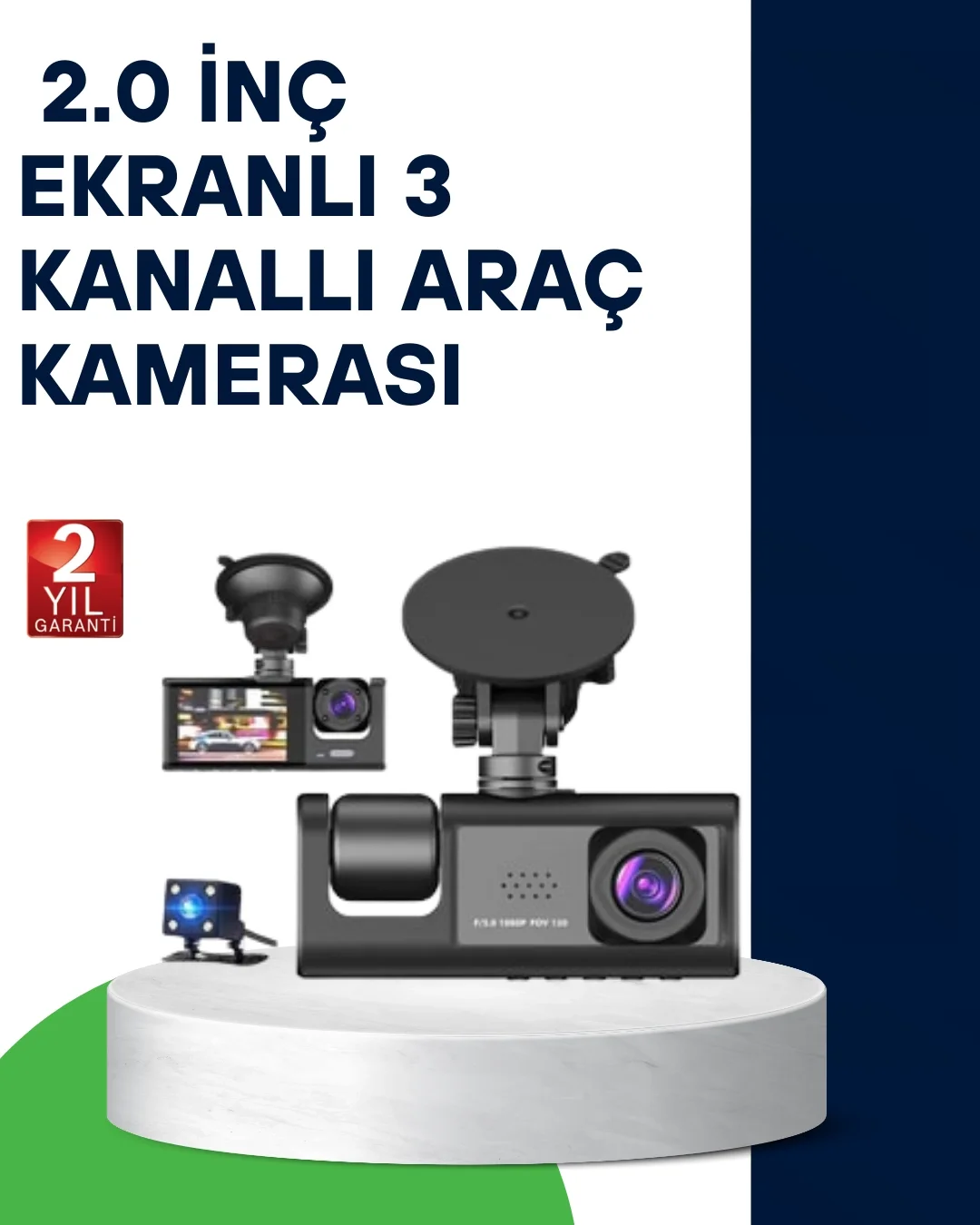 Mey İthalat® Üç Kameralı Araç Kamerası Full HD Gece Görüş  G-Sens