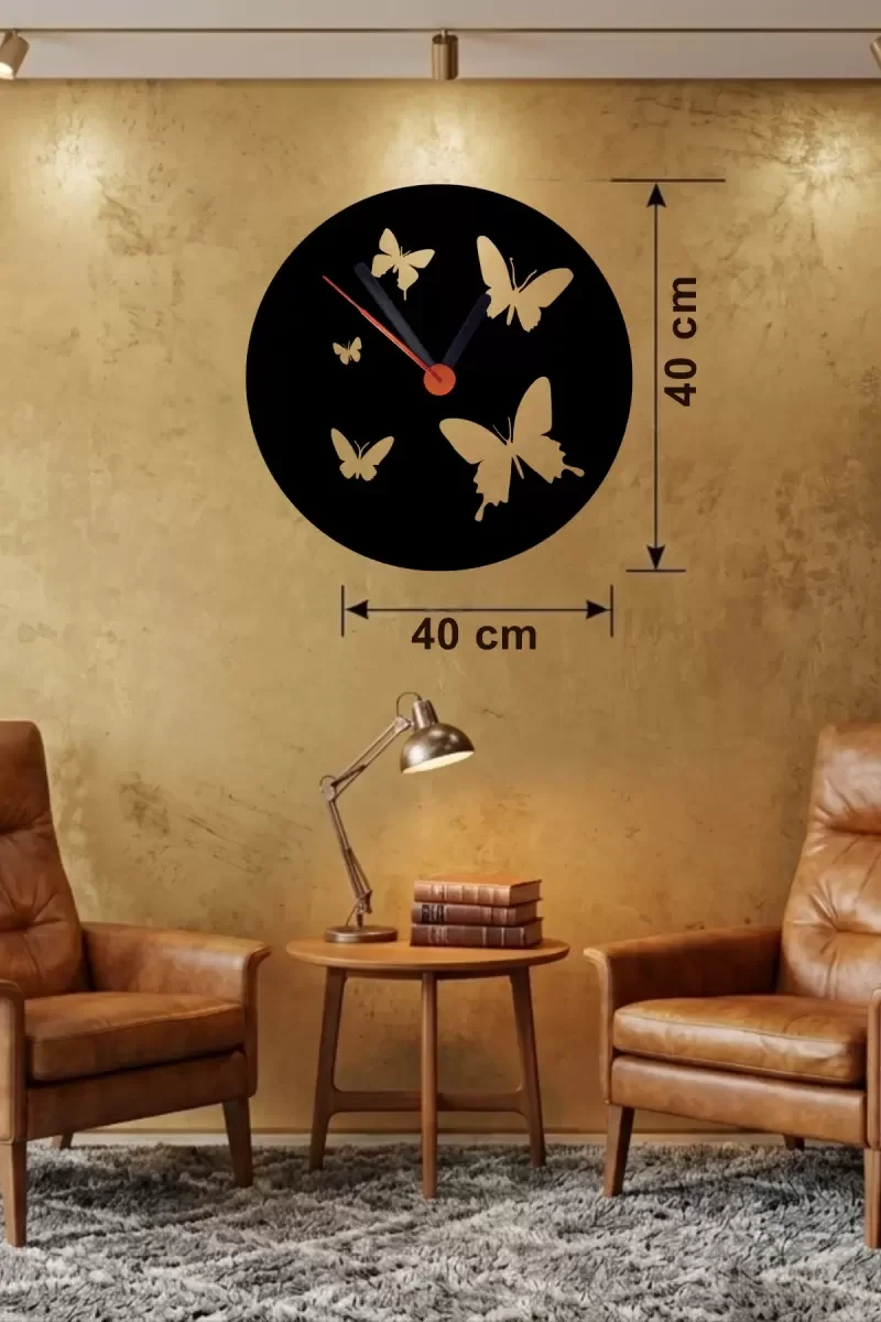 Mey İthalat® Uçuşan Kelebekler Tasarım Ahşap Duvar Saati - 40x40 Mey İthalat® Uçuşan Kelebekler Tasarım Ahşap Duvar Saati - 40x40