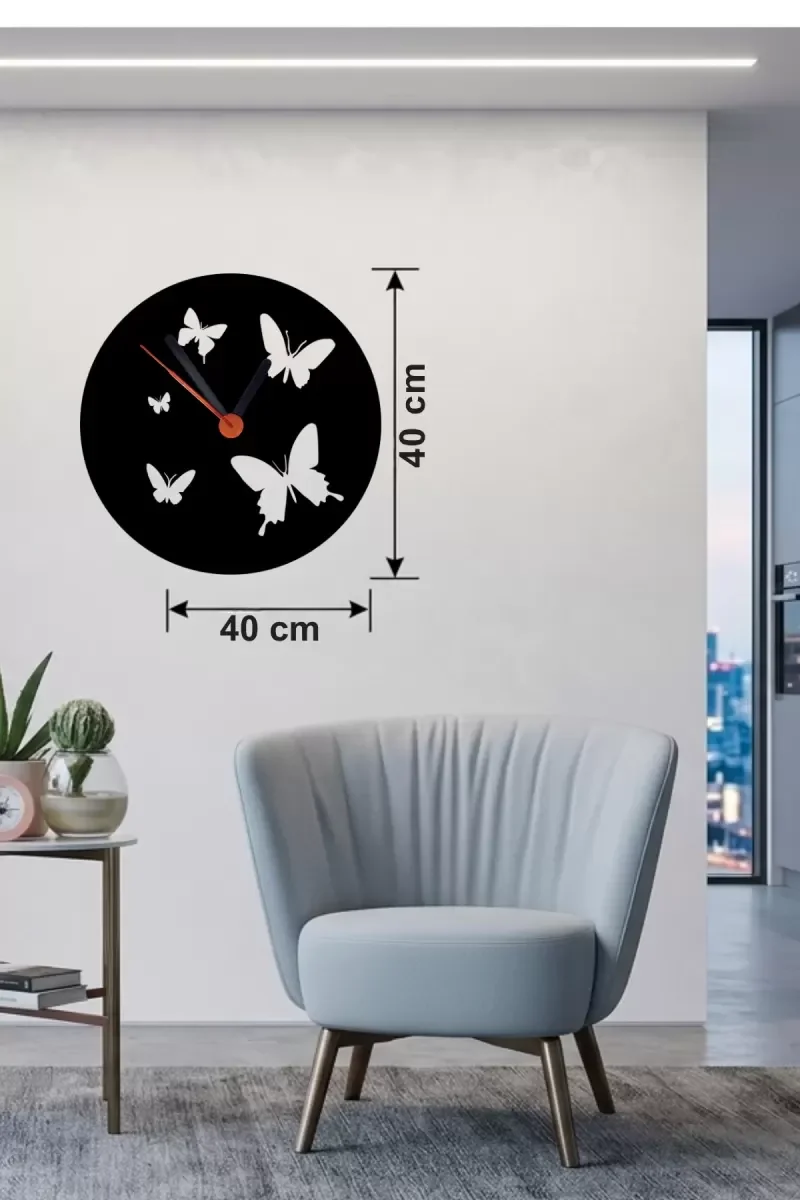 Mey İthalat® Uçuşan Kelebekler Tasarım Ahşap Duvar Saati - 40x40 Mey İthalat® Uçuşan Kelebekler Tasarım Ahşap Duvar Saati - 40x40