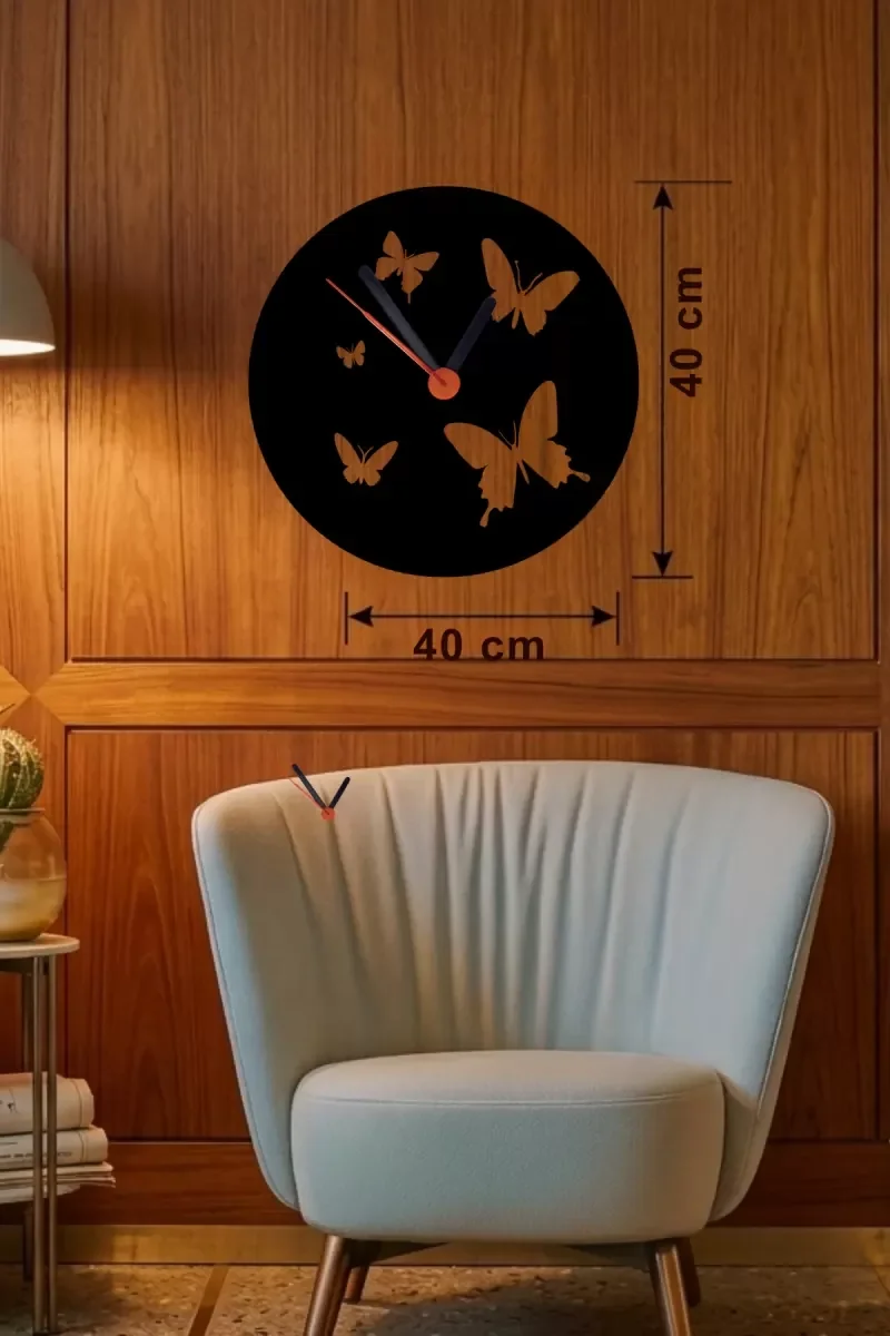 Mey İthalat® Uçuşan Kelebekler Tasarım Ahşap Duvar Saati - 40x40 Mey İthalat® Uçuşan Kelebekler Tasarım Ahşap Duvar Saati - 40x40