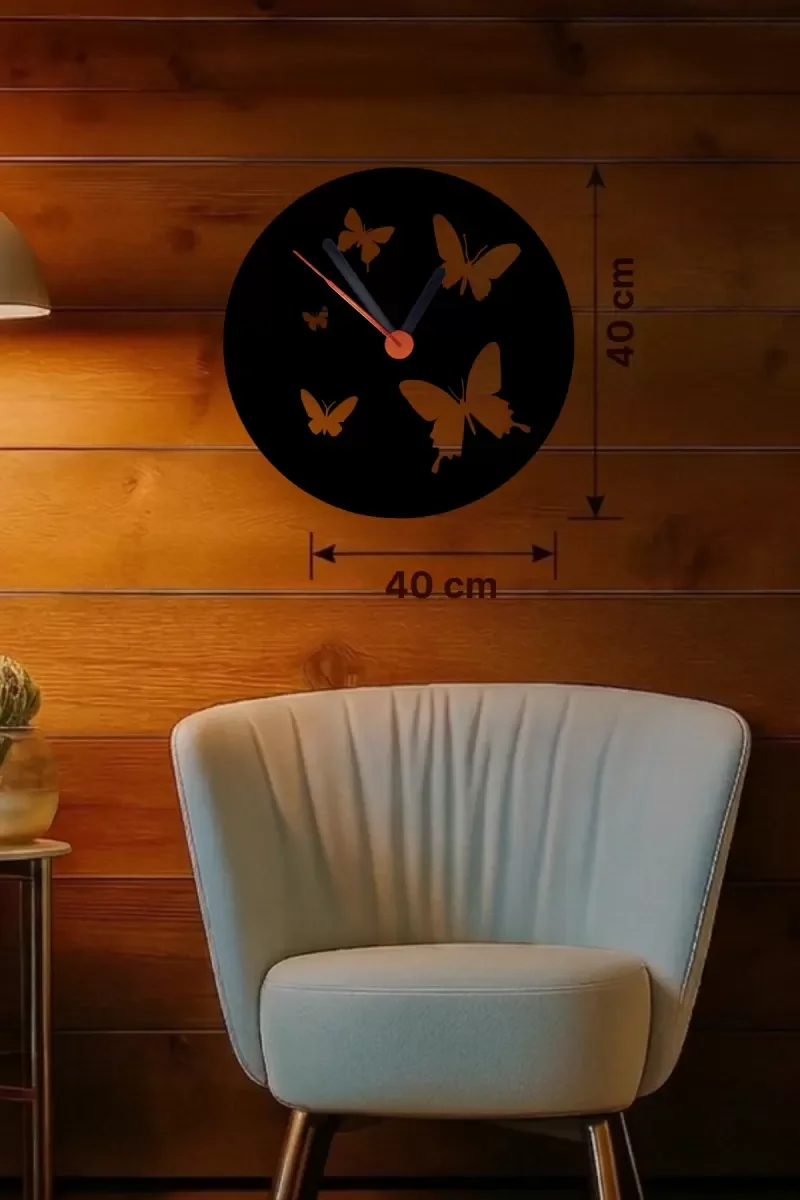 Mey İthalat® Uçuşan Kelebekler Tasarım Ahşap Duvar Saati - 40x40 Mey İthalat® Uçuşan Kelebekler Tasarım Ahşap Duvar Saati - 40x40