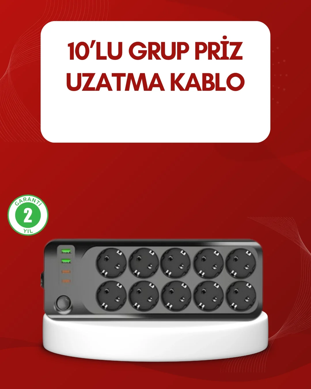 Mey İthalat® USB Type-C Destekli 10’lu Grup Priz Termal Korumalı 