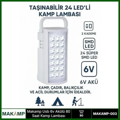 Mey İthalat® USV 6V AKÜLÜ 80 SAAT KAMP LAMBASI IŞILDAK