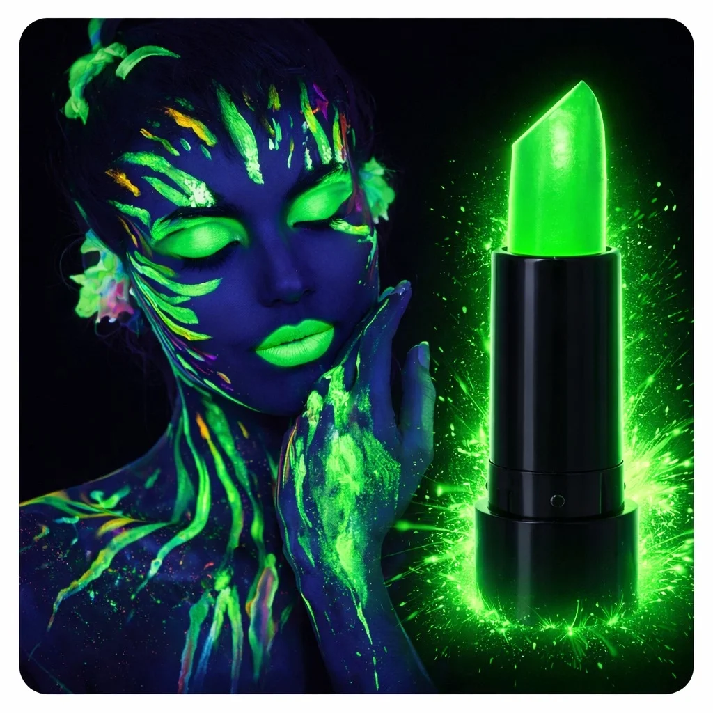 Mey İthalat® UV Neon Yeşil Ruj – Karanlıkta Parlayan Makyaj Boyas