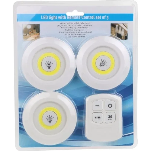 Mey İthalat® Uzaktan Kumandalı Yapışkanlı 3'lü Led Spot Lamba