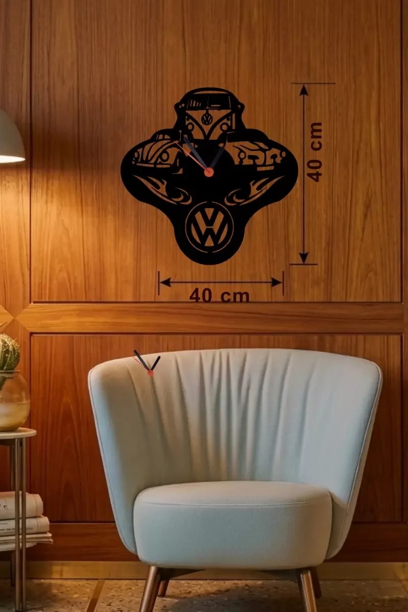 Mey İthalat® Vosvos ve Retro Araba Temalı Ahşap Duvar Saati - 40x Mey İthalat® Vosvos ve Retro Araba Temalı Ahşap Duvar Saati - 40x