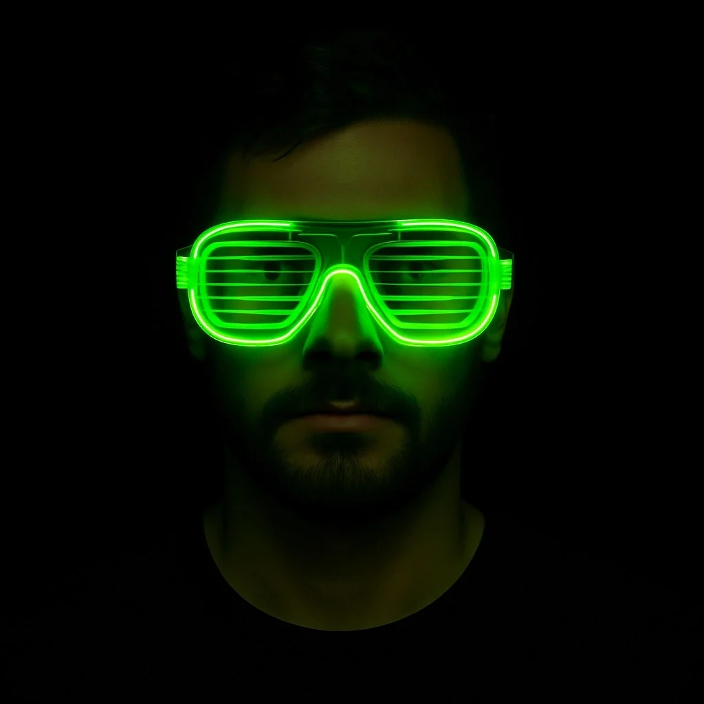 Mey İthalat® Yeşil LED Işıklı Parti Gözlüğü – Neon Glow Şerit Göz