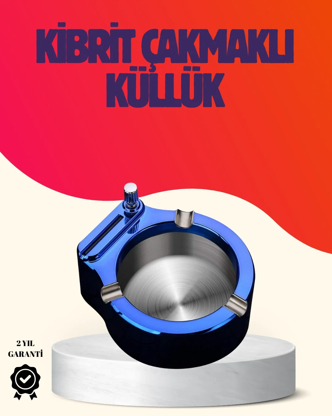 Mey İthalat® Yuvarlak Metal Küllük Çakmak Entegreli Dayanıklı Yap