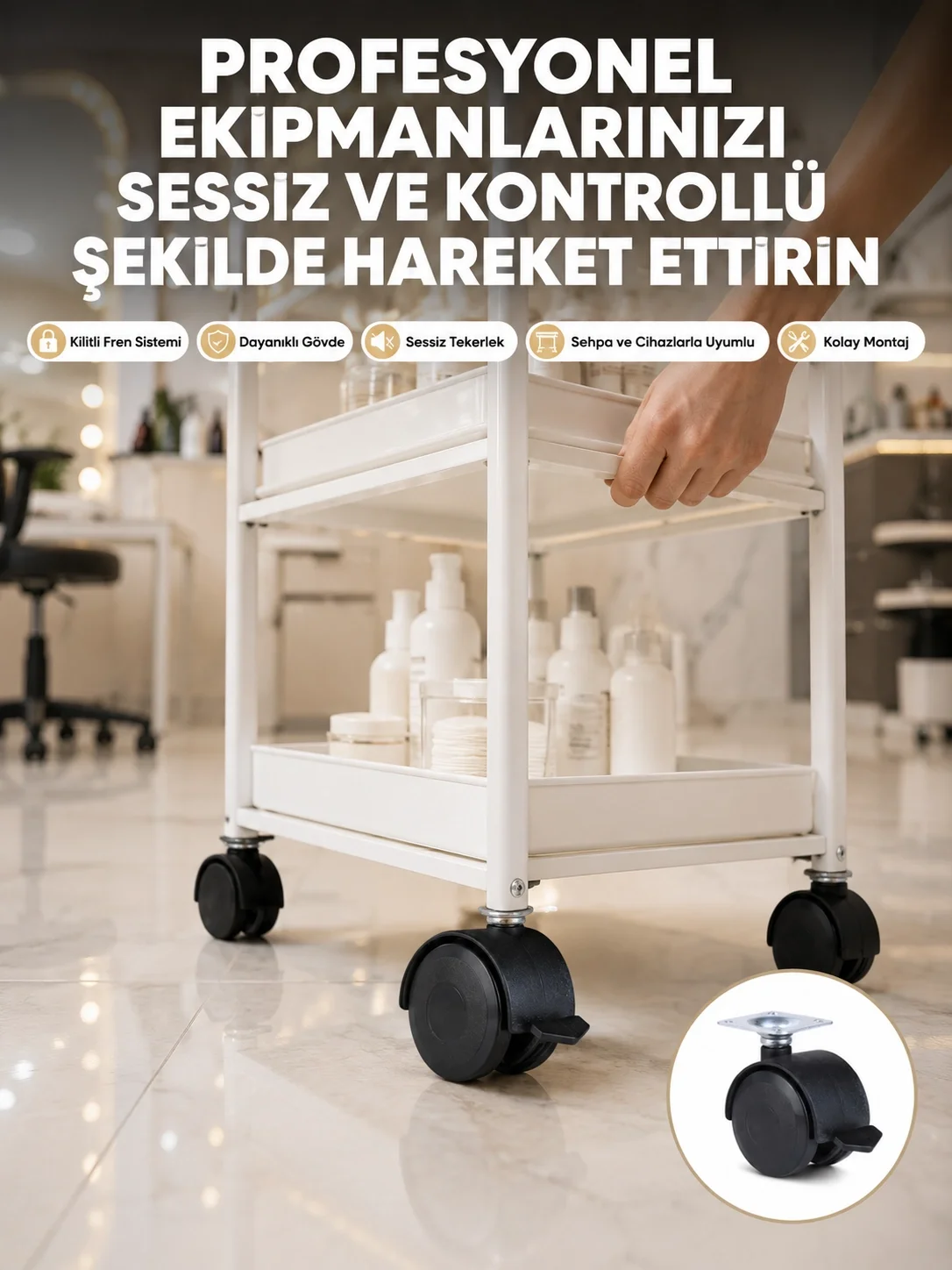 Mey İthalat® Zemin Korumalı Kilitli Ayak Tekerlek Seti 6 cm