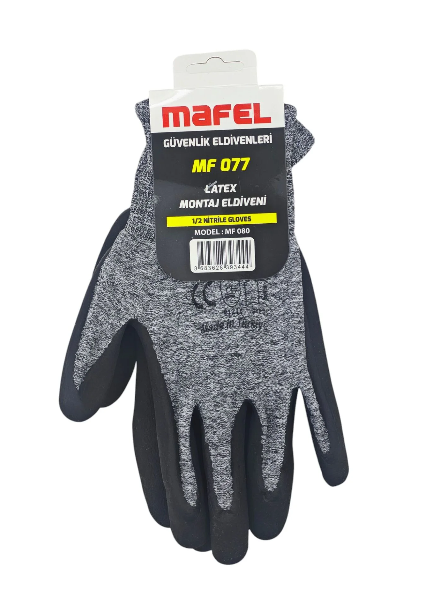 MF 077   Mafel Latex Montaj Eldiveni 1/2 10'' - Gri/Siyah