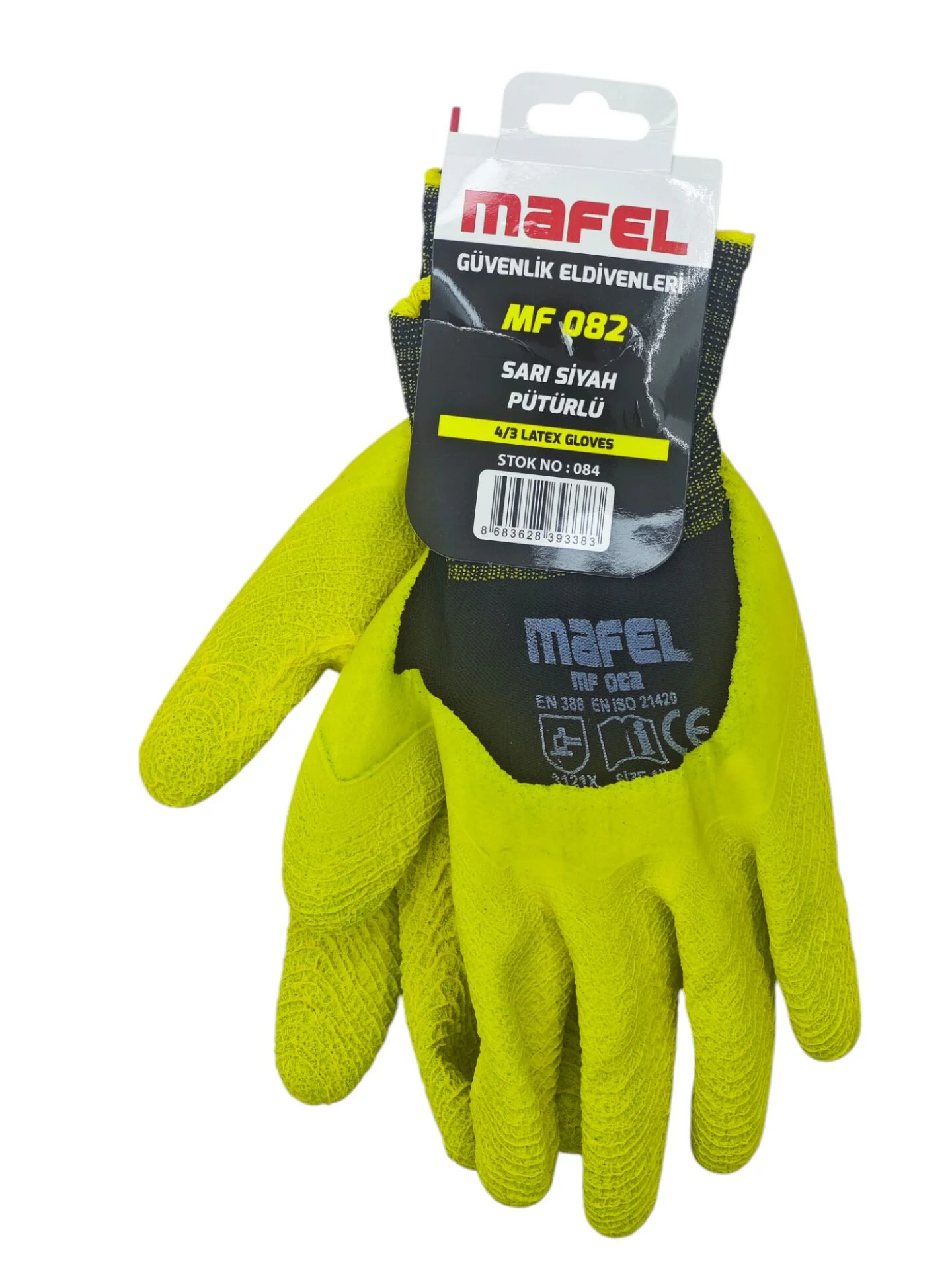 MF 082   Mafel Latex Pütürlü Eldiven 3/4 10'' - Sarı/Siyah