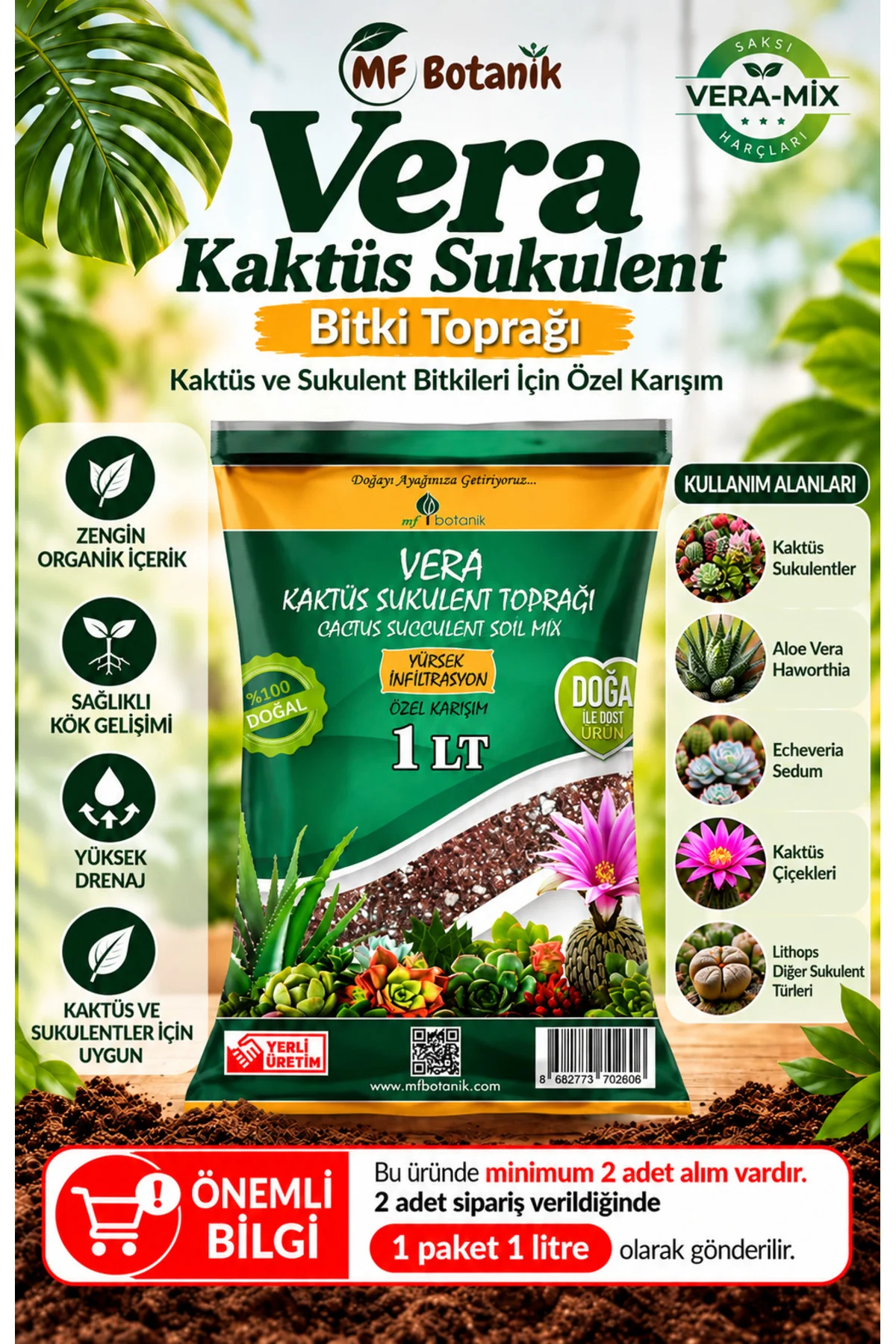 MF Botanikl Veramix Kaktüs Sukulent Saksı Harcı Bitki Toprağı Özel Karışım Ithal Torf - Cocopeat 1 Litre MF Botanikl Veramix Kaktüs Sukulent Saksı Harcı Bitki Toprağı Özel Karışım Ithal Torf - Cocopeat 1 Litre