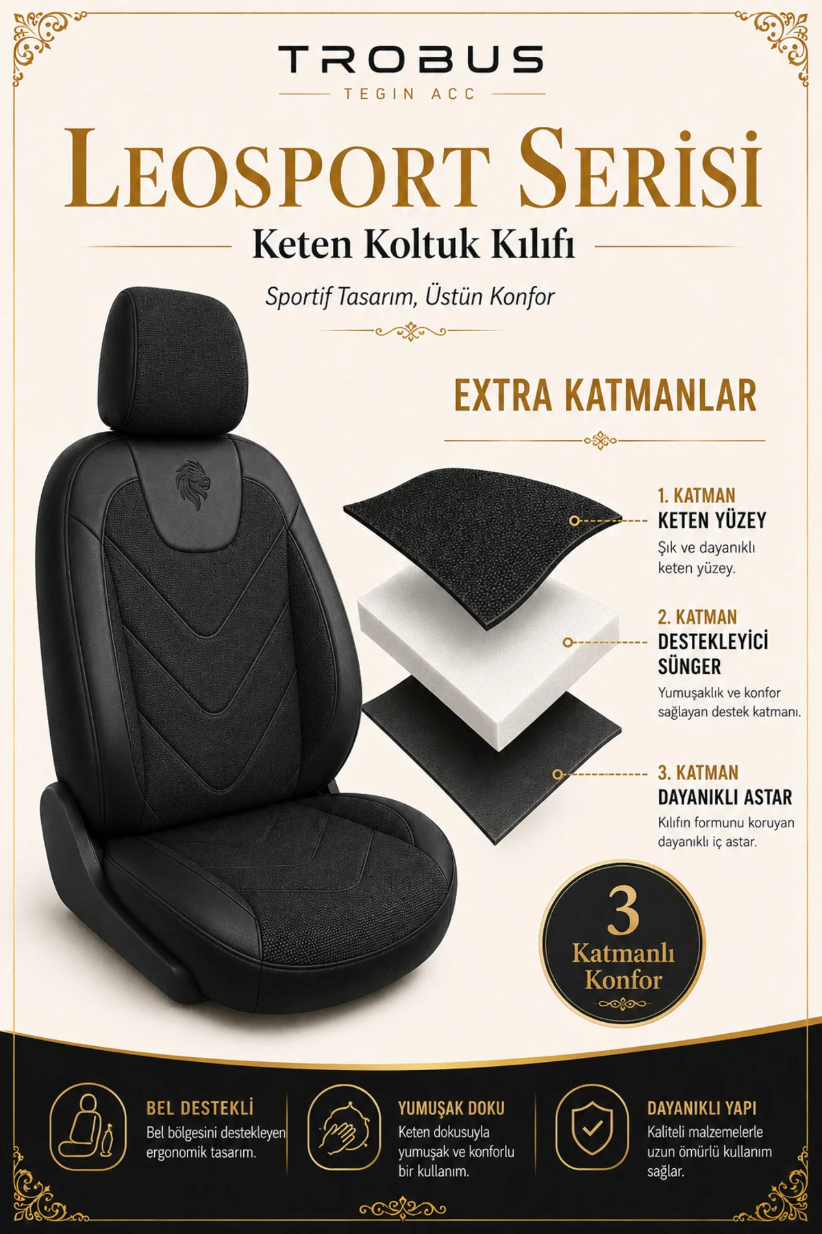 MG HS 2018 Sonrası Uyumlu LeoSport Serisi Siyah Ortopedik Keten K Fiyatı, Yorumları ve Özellikleri