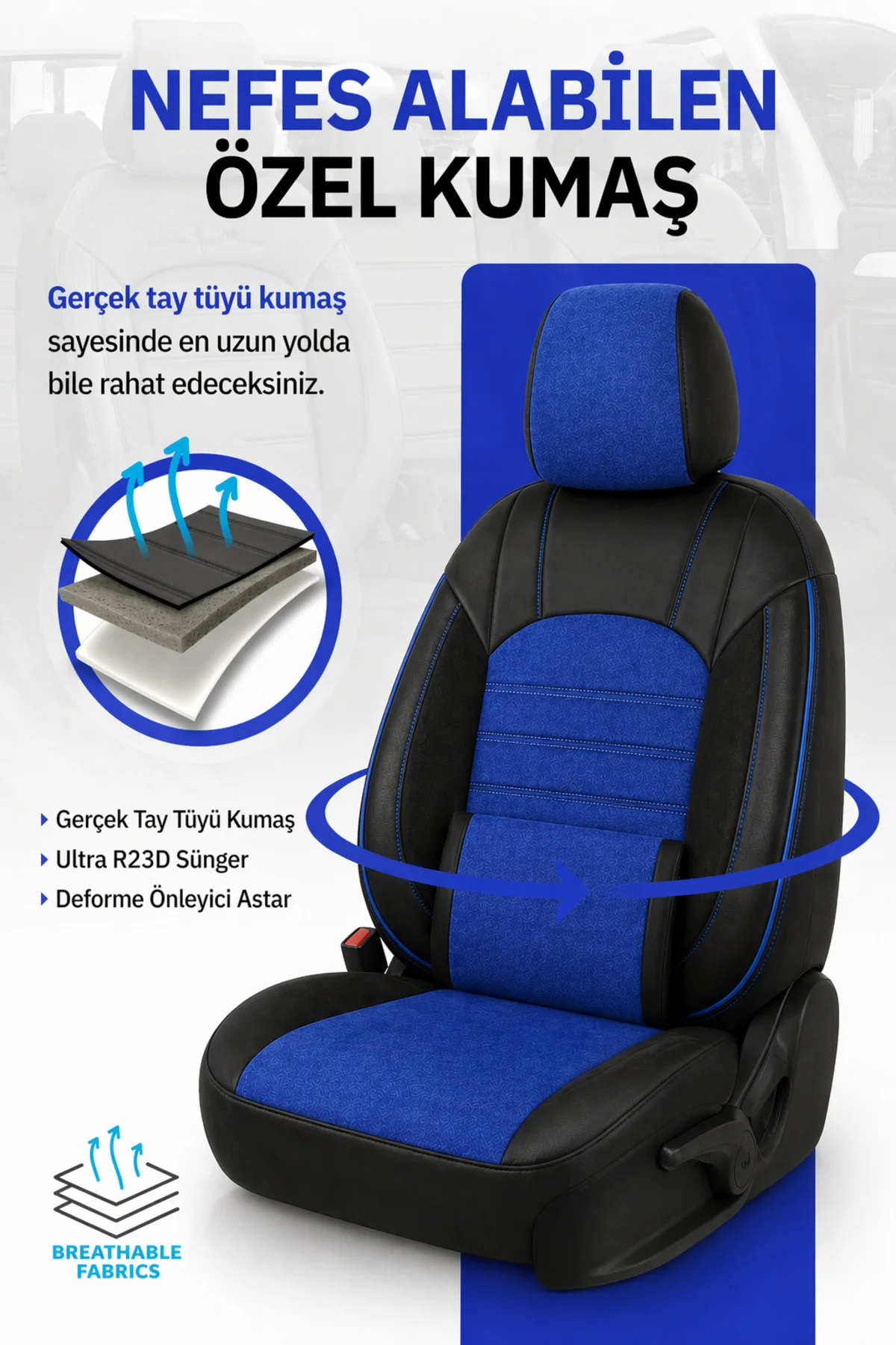 MG HS 2018 ve Sonrası Bel Destekli Tay Tüyü Koltuk Kılıfı Velar S