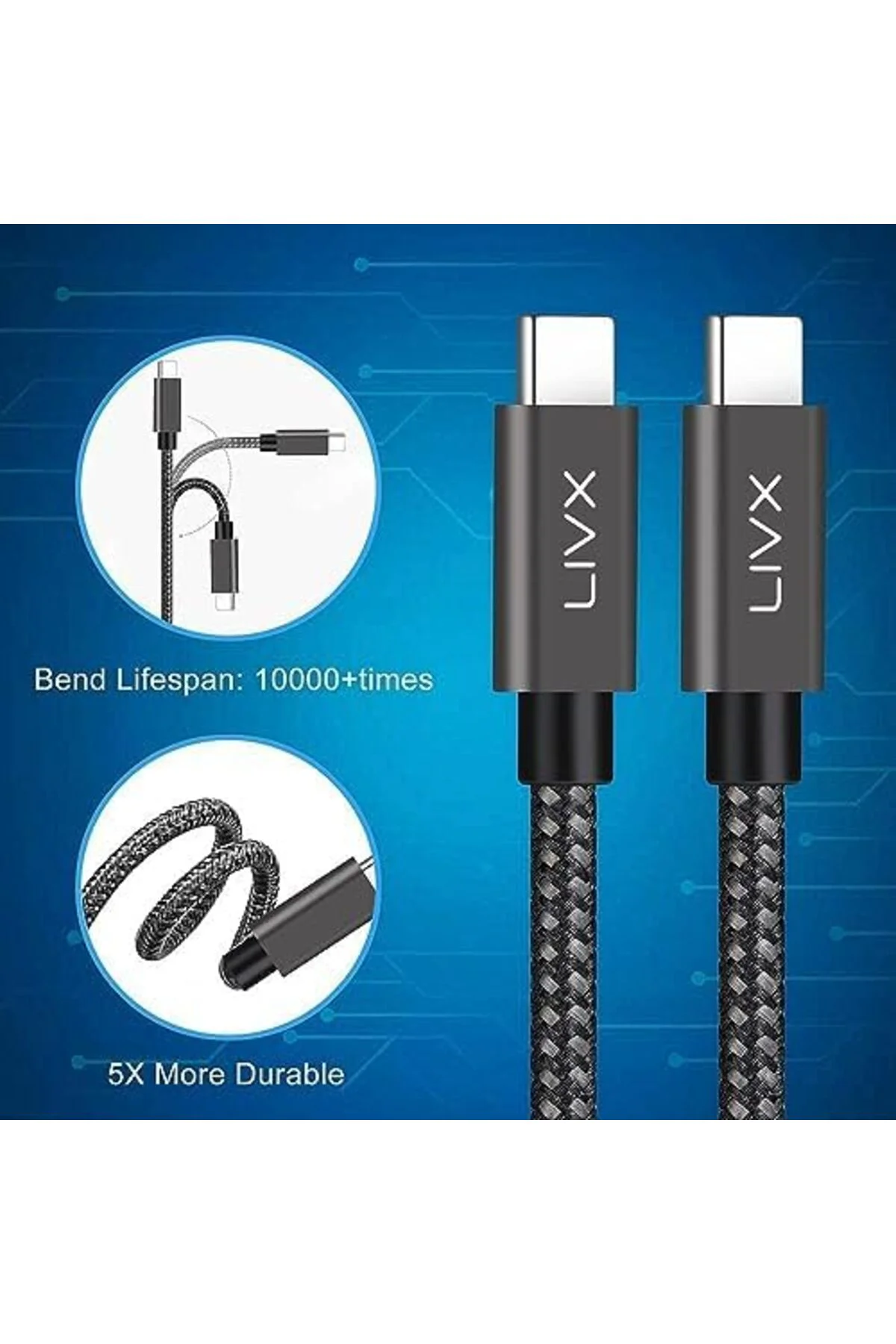mhtshop 100W 5A Type C to Type C 3 Metre Hızlı Şarj ve Data Kablo
