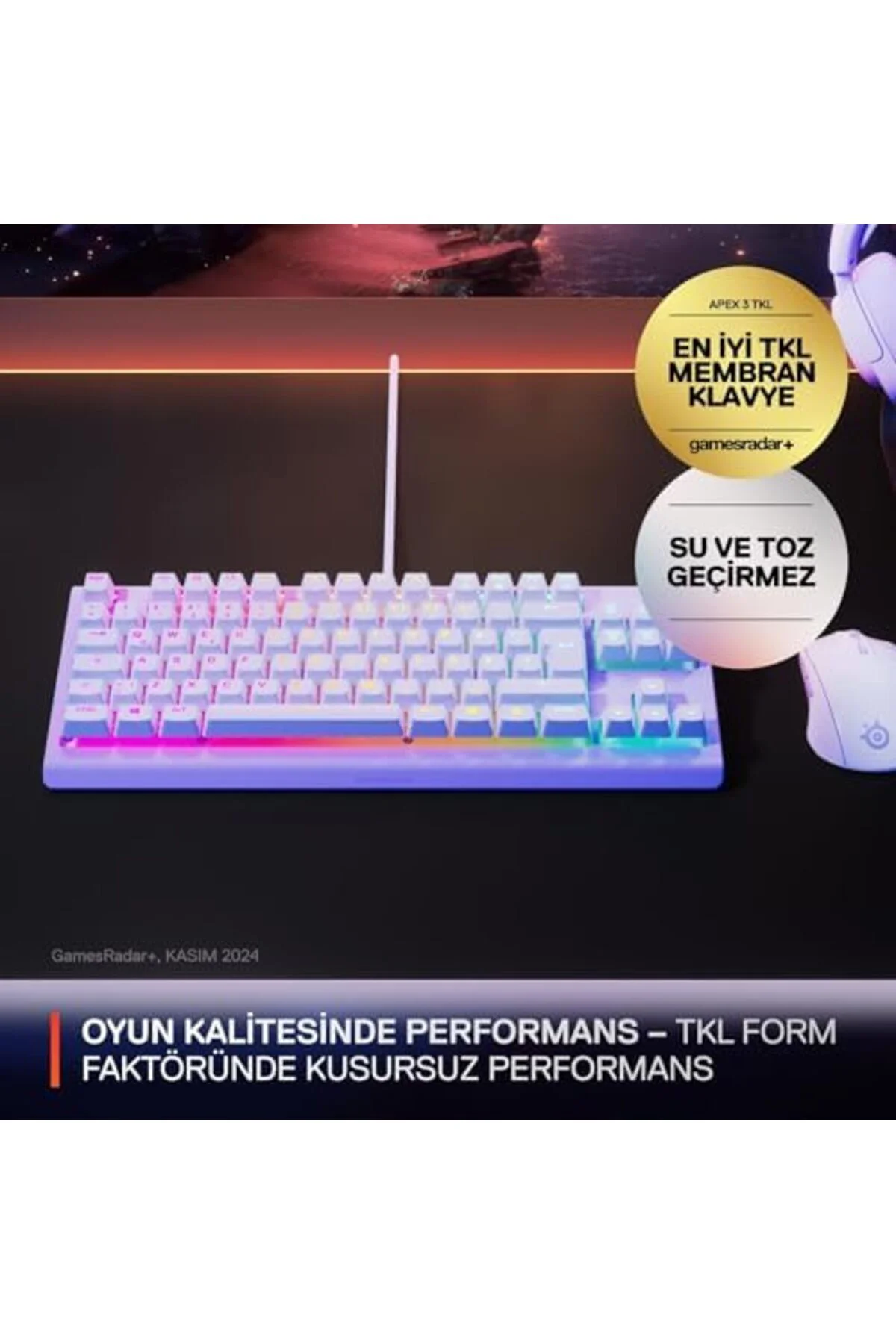 mhtshop Apex 3 TKL RGB Suya ve Toza Dayanıklı Türkçe Gaming Klavy