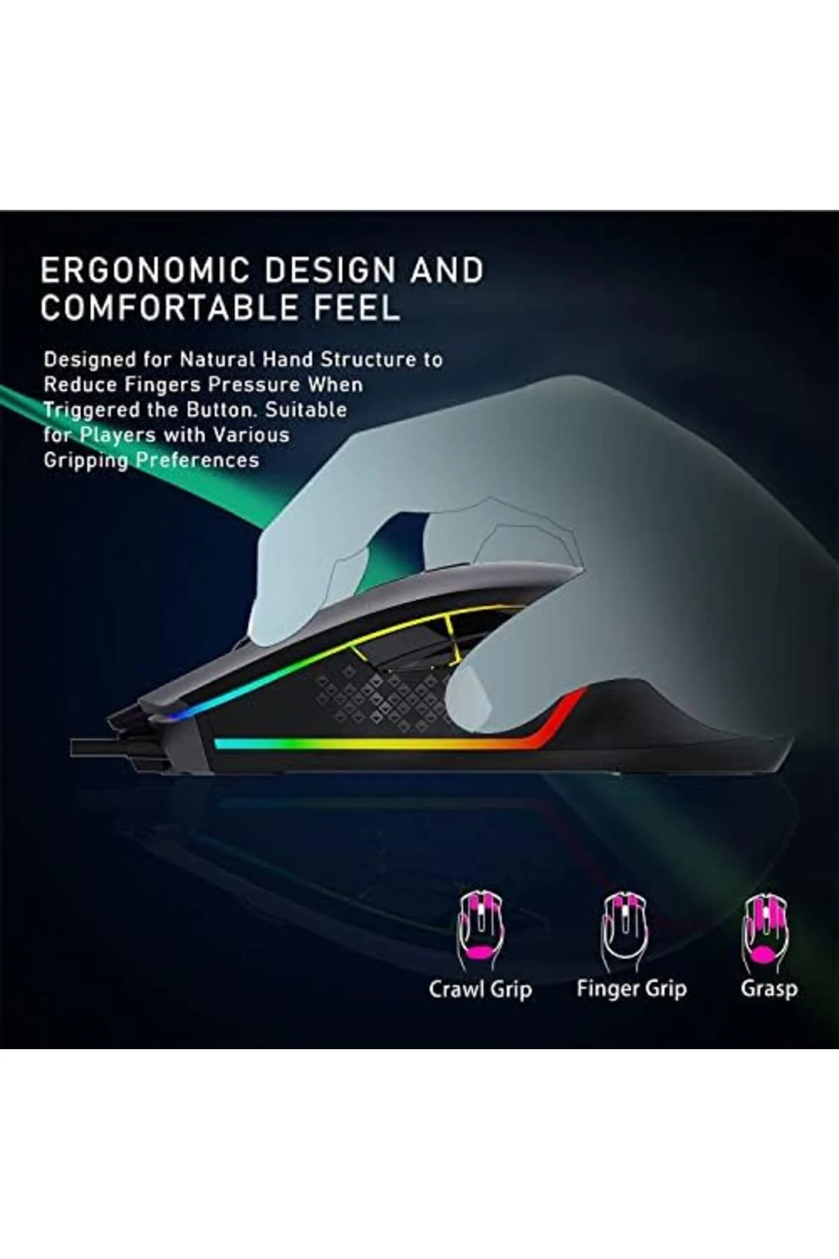 mhtshop AULA F805 6400DPI RGB 7 Tuşlu Makro Optik Oyuncu Mouse, S