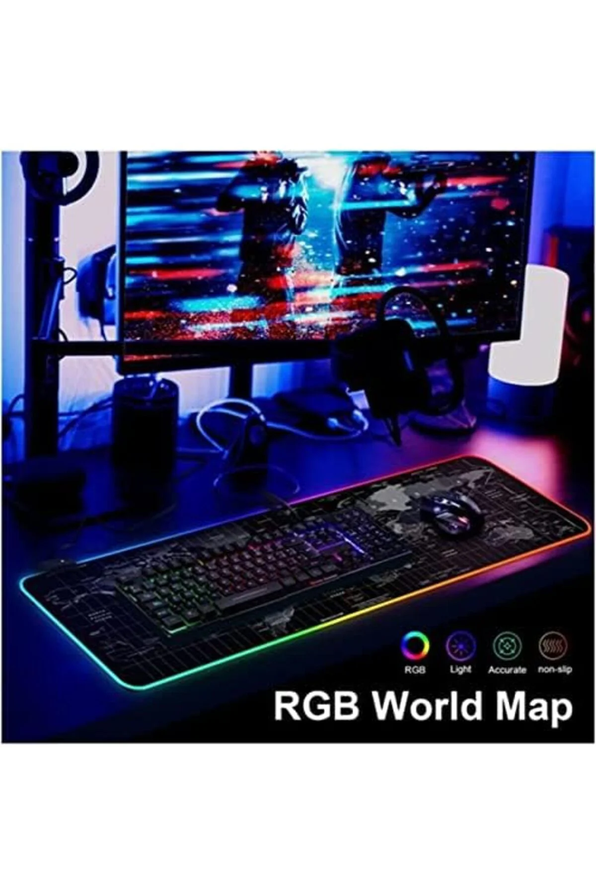 mhtshop Büyük Boy XXL 80x30cm Mavi Petek Dilim Ritim Desenli RGB 