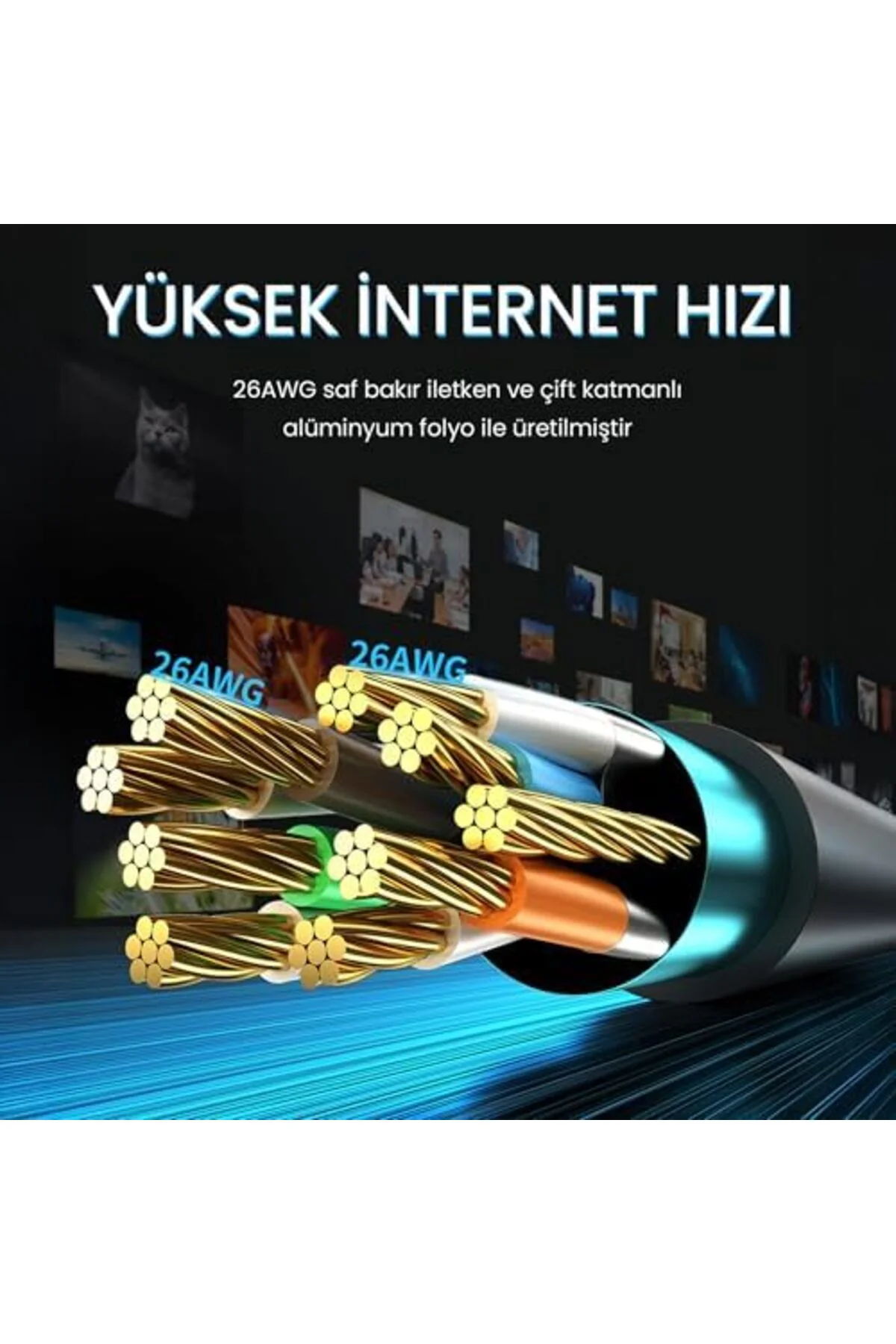 mhtshop CAT8 40Gbps 2000Mhz STP Ethernet Kablosu 5 Metre 1274656