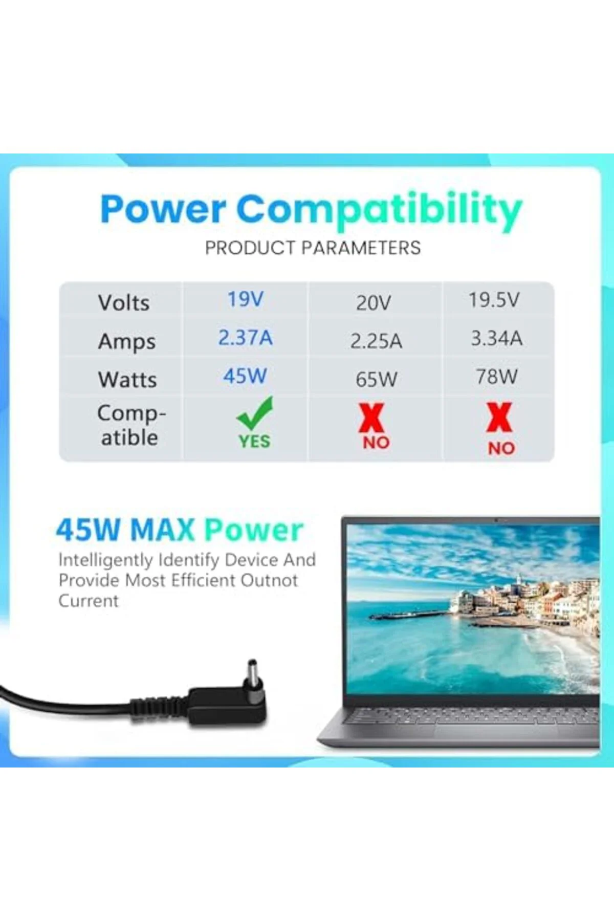 mhtshop Dizüstü bilgisayar için 45W güç adaptörü Acer Swift 3 SF3