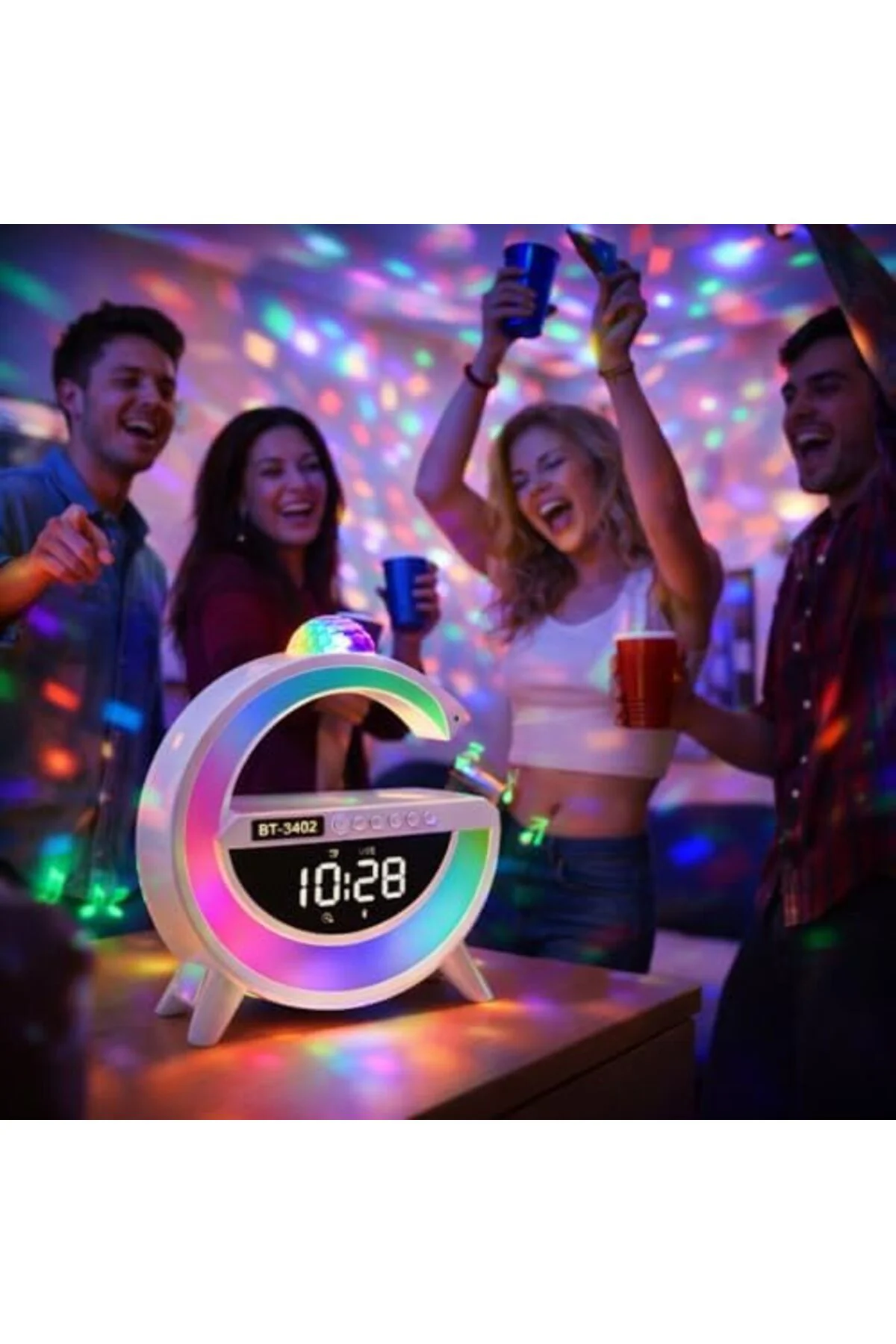mhtshop LED Işıklı Kablosuz Şarjlı Bluetooth Hoparlörlü Alarm Saa