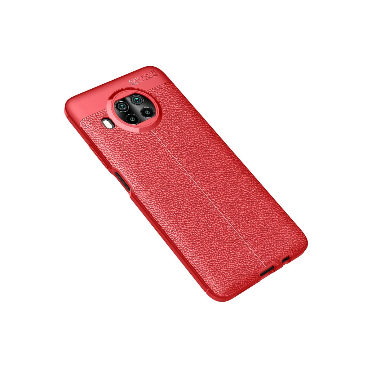 Mi 10T Lite Auto Focus Kapak - Kırmızı Deri Dokulu TPU Kalkan