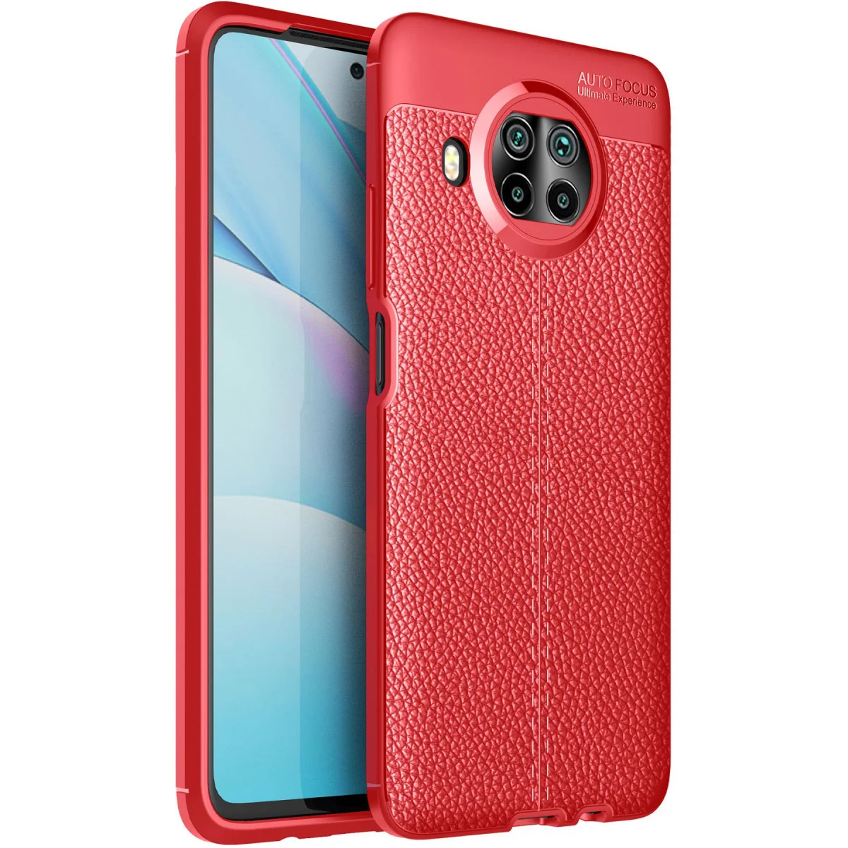 Mi 10T Lite Auto Focus Kapak - Kırmızı Deri Dokulu TPU Kalkan