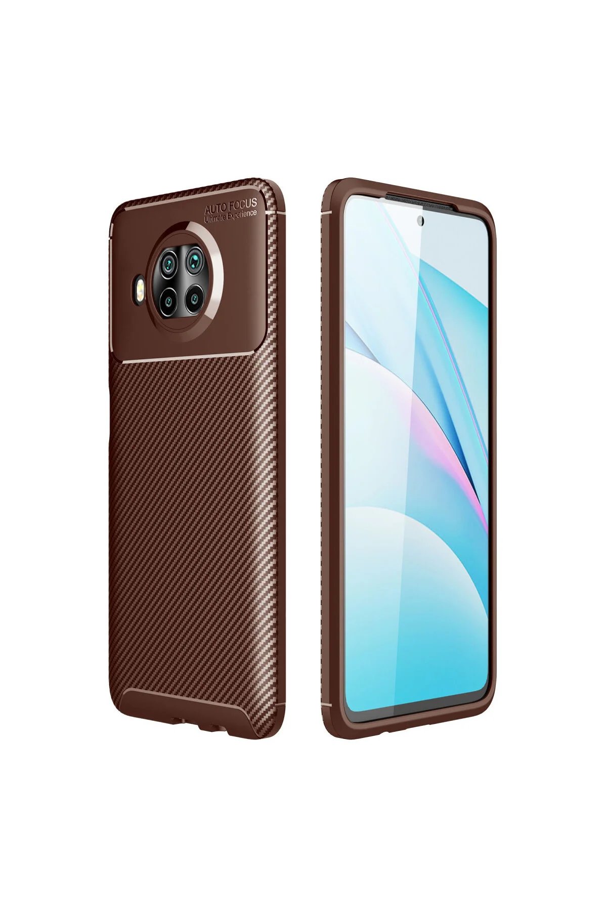 Mi 10T Lite Kılıf Auto Focus Karbon Kapak - Kahverengi