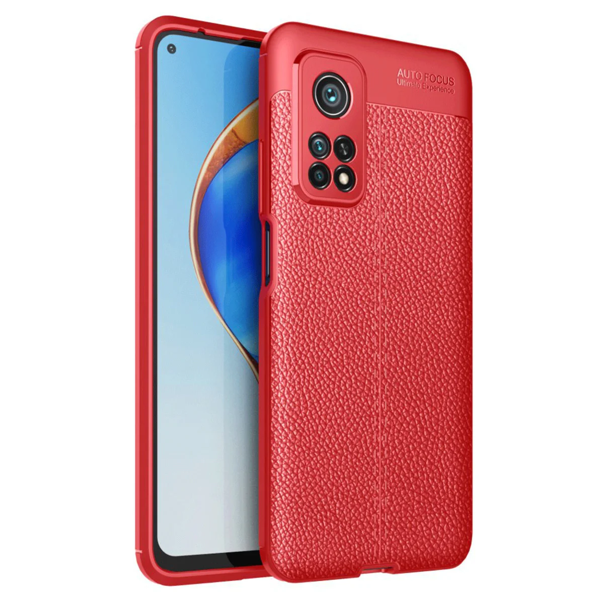 Mi 10T Pro Auto Focus Kılıf - Kırmızı TPU Deri Dokulu Premium Koruma