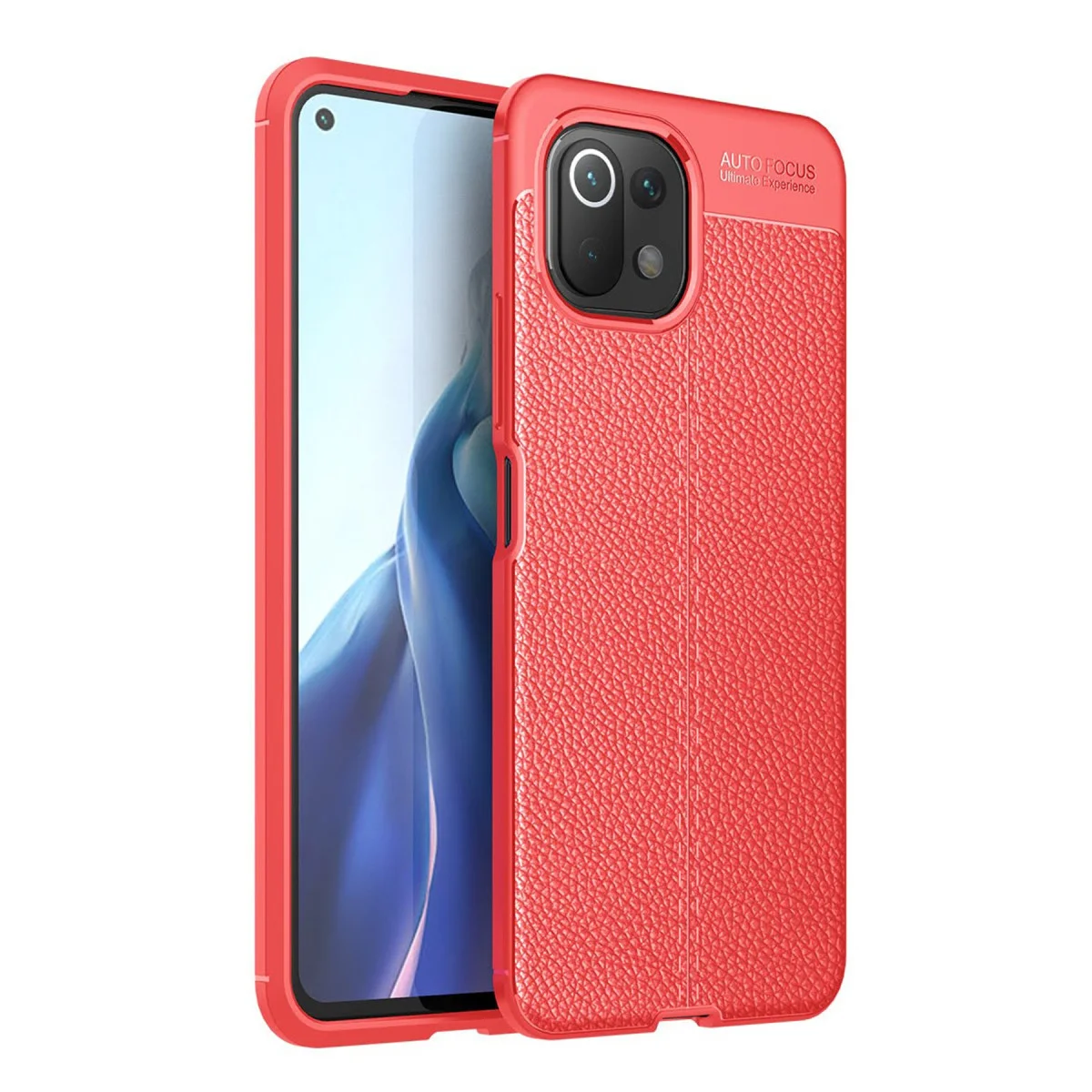 Mİ 11 Lite Auto Focus Kılıf Kırmızı - Deri Dokulu ve Yüksek Darbe Korumalı