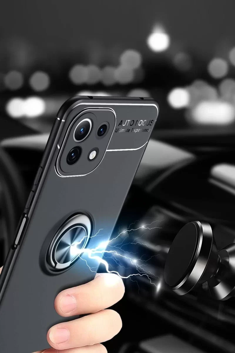 MI 11 Lite ile Uyumlu Range Yüzüklü Silikon Kılıf - Siyah/Gold
