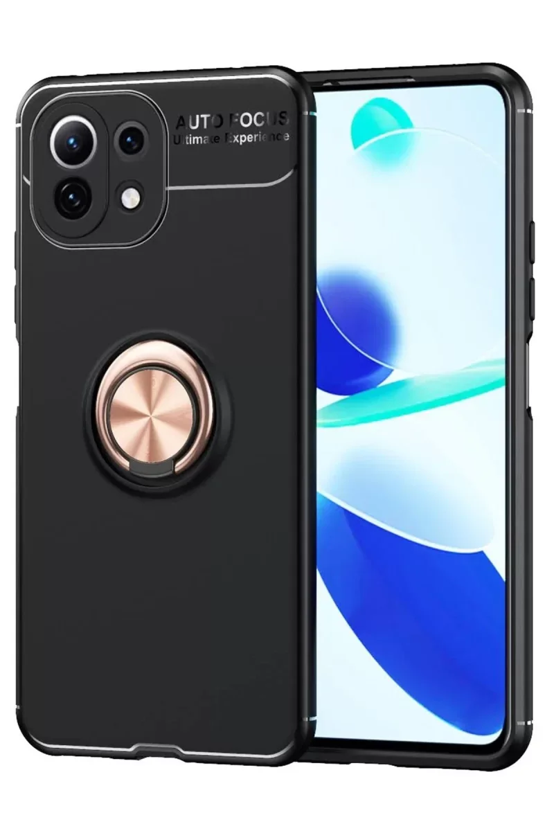 MI 11 Lite ile Uyumlu Range Yüzüklü Silikon Kılıf - Siyah/Gold