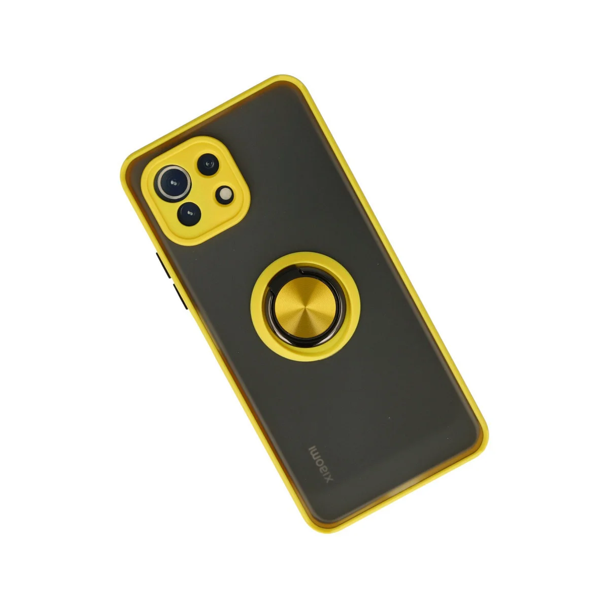 Mi 11 Lite Montreal Kılıf - Sarı Yüzüklü Silikon Koruma Kılıfı (Cihaz Koruması ve Metal Standlı)