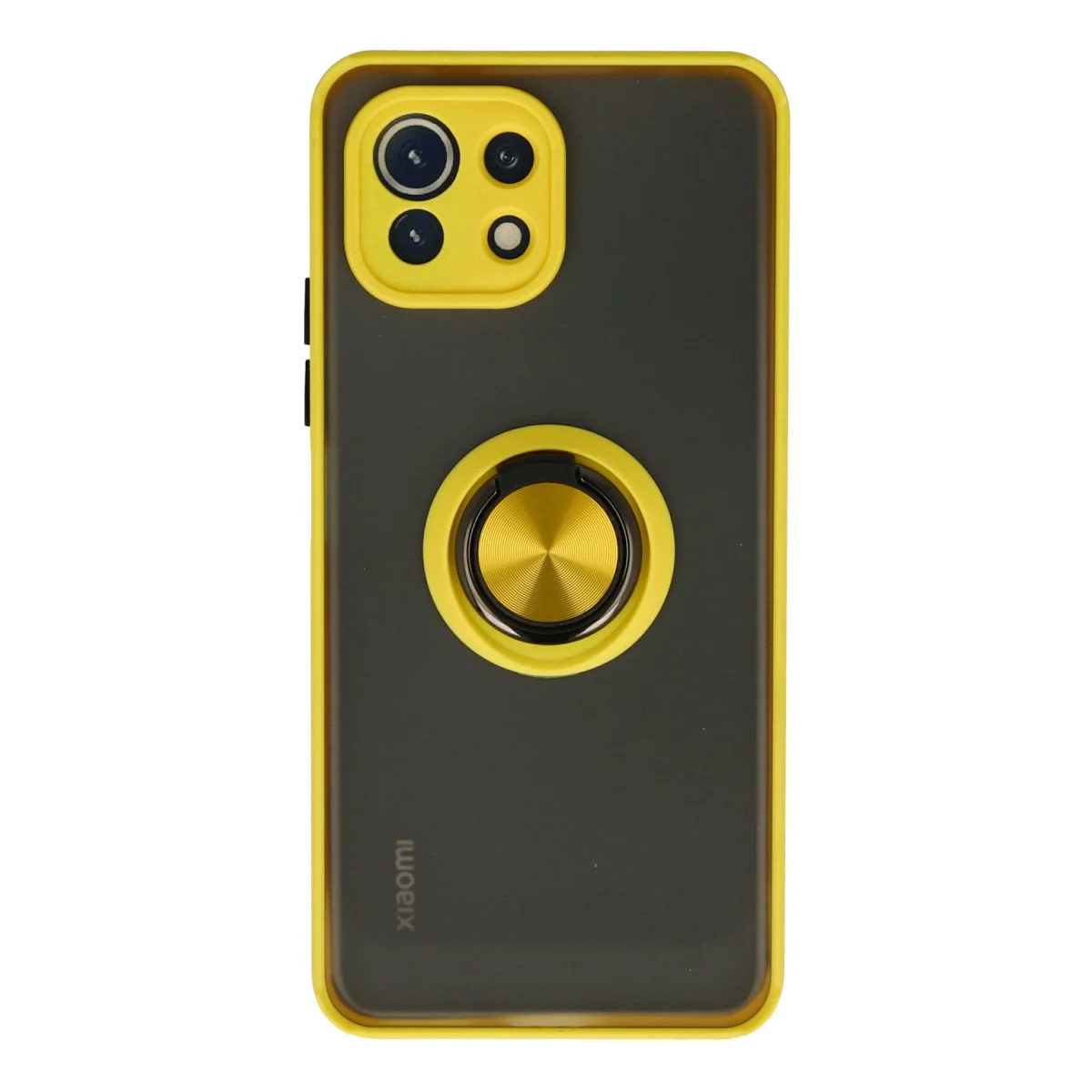 Mi 11 Lite Montreal Kılıf - Sarı Yüzüklü Silikon Koruma Kılıfı (Cihaz Koruması ve Metal Standlı)