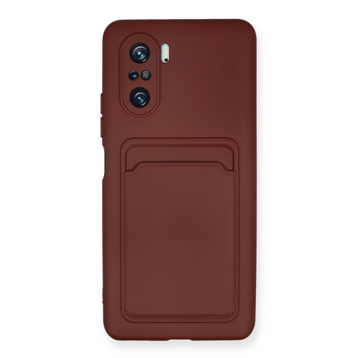 Mi 11i Kartvizitli Silikon Kılıf - Bordo (Soft-touch, Darbe Koruma ve Suede İç)