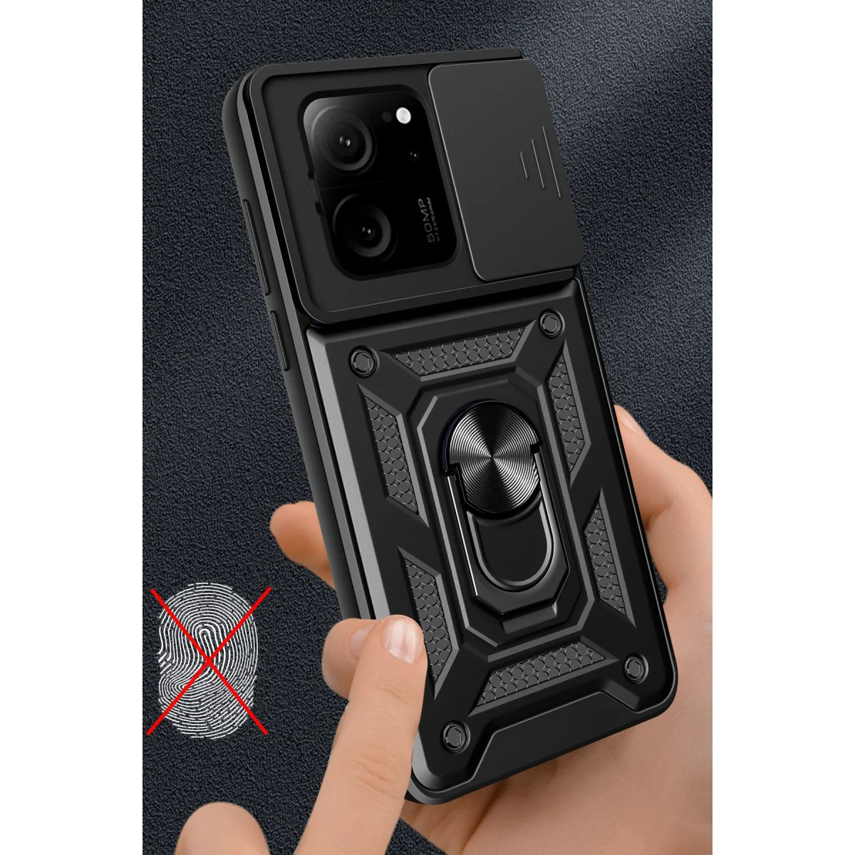 Mi 13T Pro Kılıf Yeşil Silikon Lens Korumalı Metal Halkalı Stand