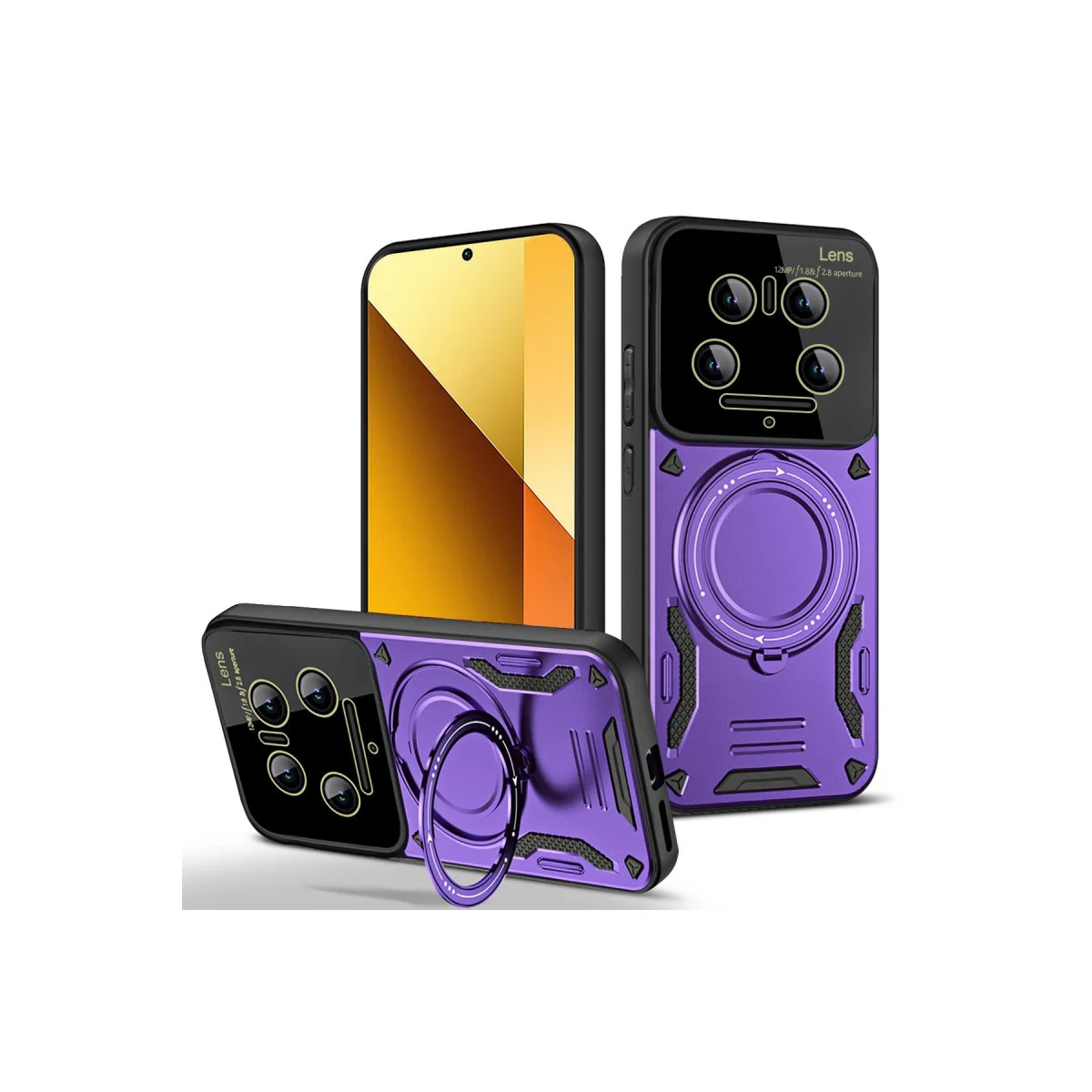 Mi 14 Ultra Kılıf Joy Lens Standlı Kapak - 360 Döner Parmak Halkası & Askeri Düzeyde Darbe Koruması