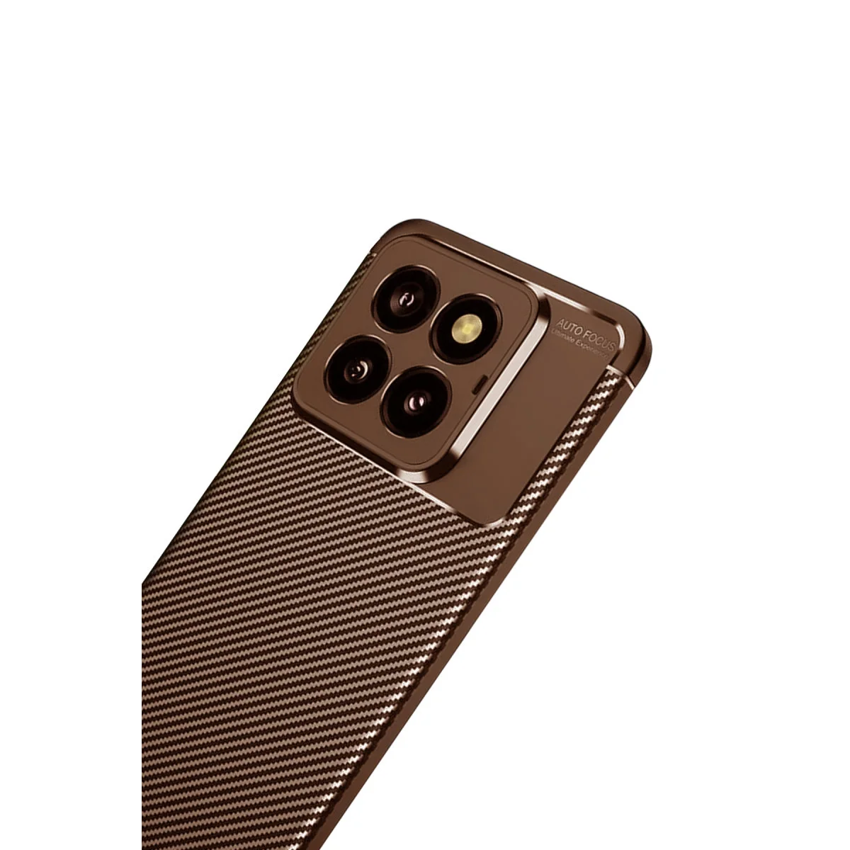 Mi 14T Pro Auto Focus Karbon Kapak - Kahverengi, Parmak İzi Önleyici, Şişirme Kalkanlı Kılıf