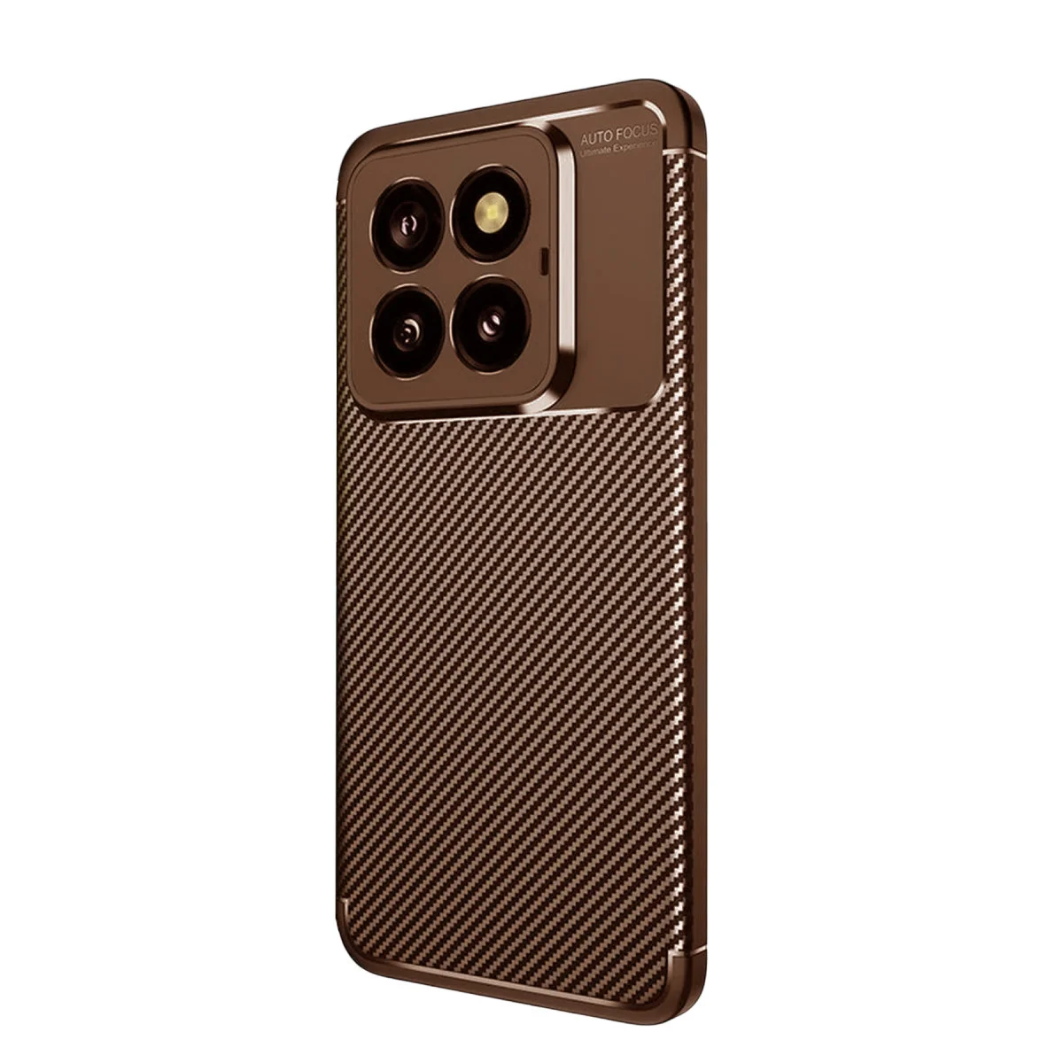 Mi 14T Pro Auto Focus Karbon Kapak - Kahverengi, Parmak İzi Önleyici, Şişirme Kalkanlı Kılıf