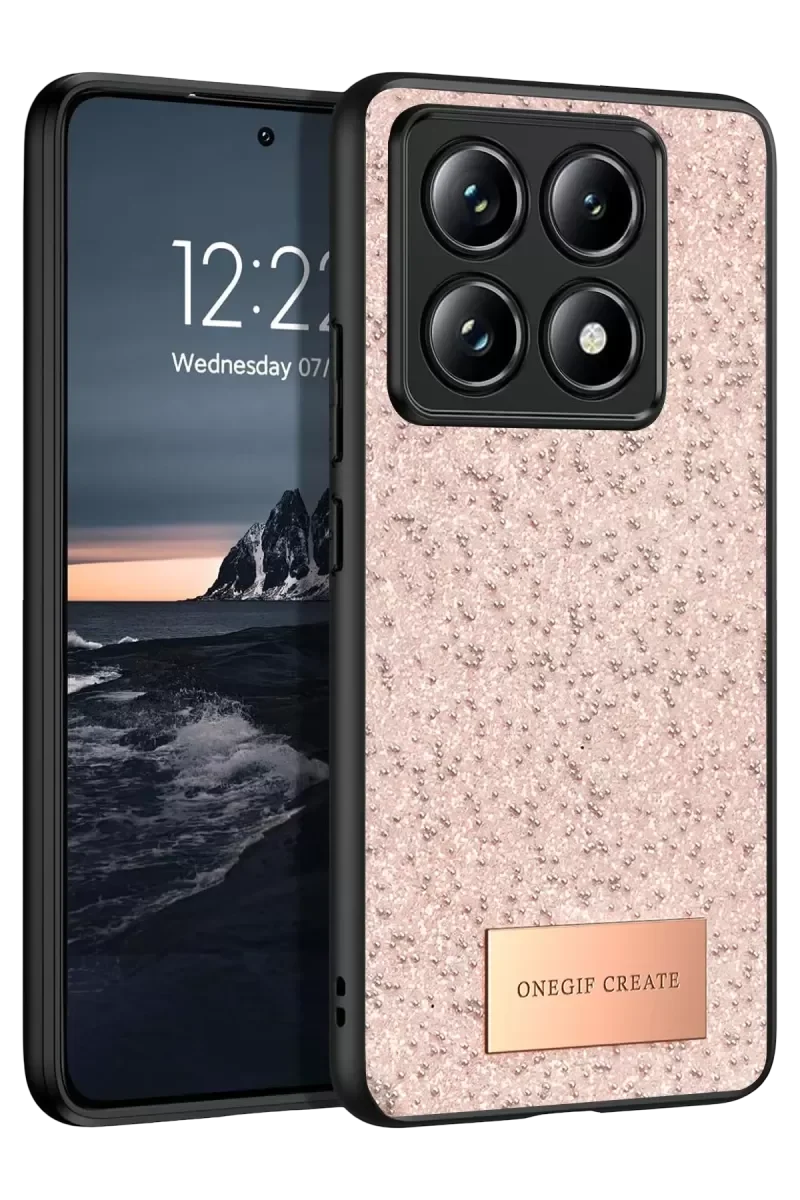 Mi 14T Pro ile Uyumlu Bright Simli Kapak - Pembe Boncuk İşlemeli Şık Telefon Kılıfı