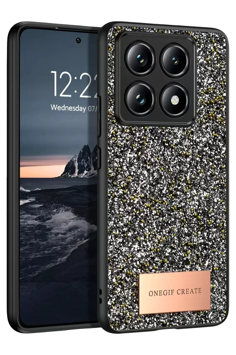 Mi 14T Pro ile Uyumlu Bright Simli Kapak - Gümüş Boncuk İşlemeli Şık Telefon Kılıfı