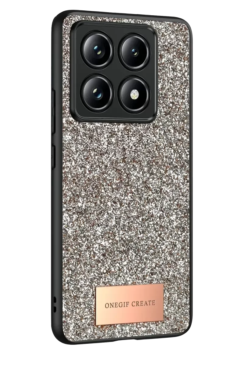 Mi 14T Pro ile Uyumlu Bright Simli Kapak - Gold Boncuk İşlemeli Şık ve Dayanıklı Telefon Kılıfı