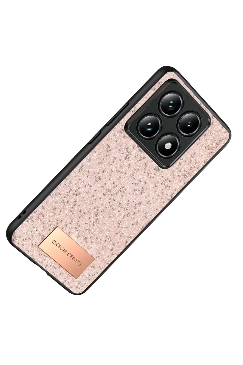 Mi 14T Pro ile Uyumlu Bright Simli Kapak - Pembe Boncuk İşlemeli Şık Telefon Kılıfı