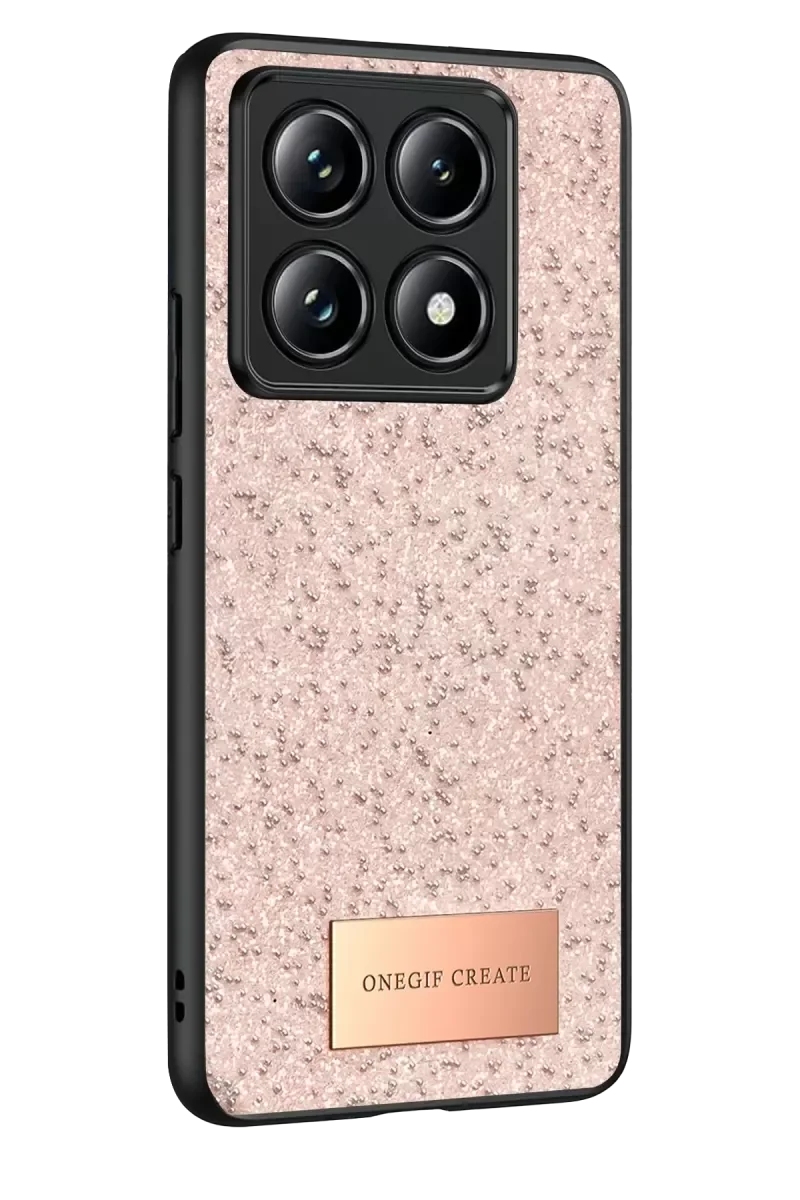 Mi 14T Pro ile Uyumlu Bright Simli Kapak - Pembe Boncuk İşlemeli Şık Telefon Kılıfı