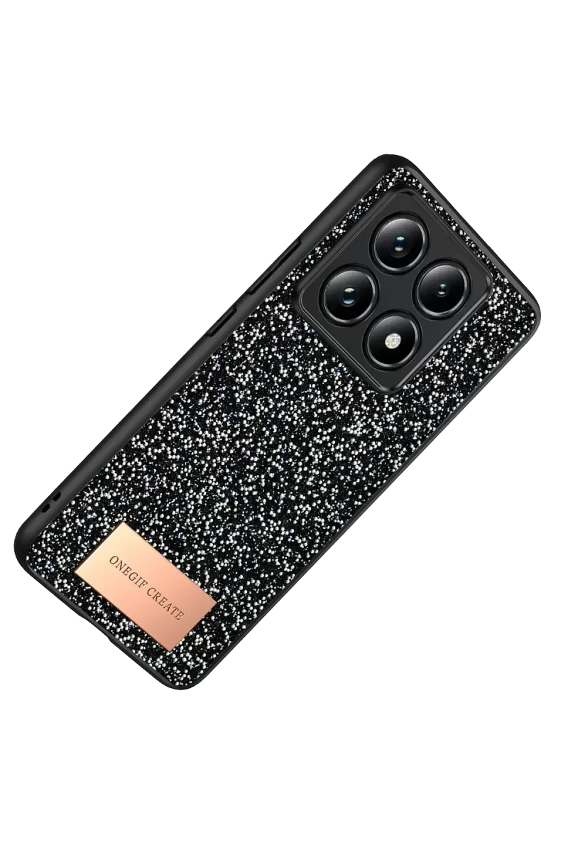 Mi 14T Pro ile Uyumlu Bright Simli Kapak - Siyah Boncuk İşlemeli Telefon Kılıfı