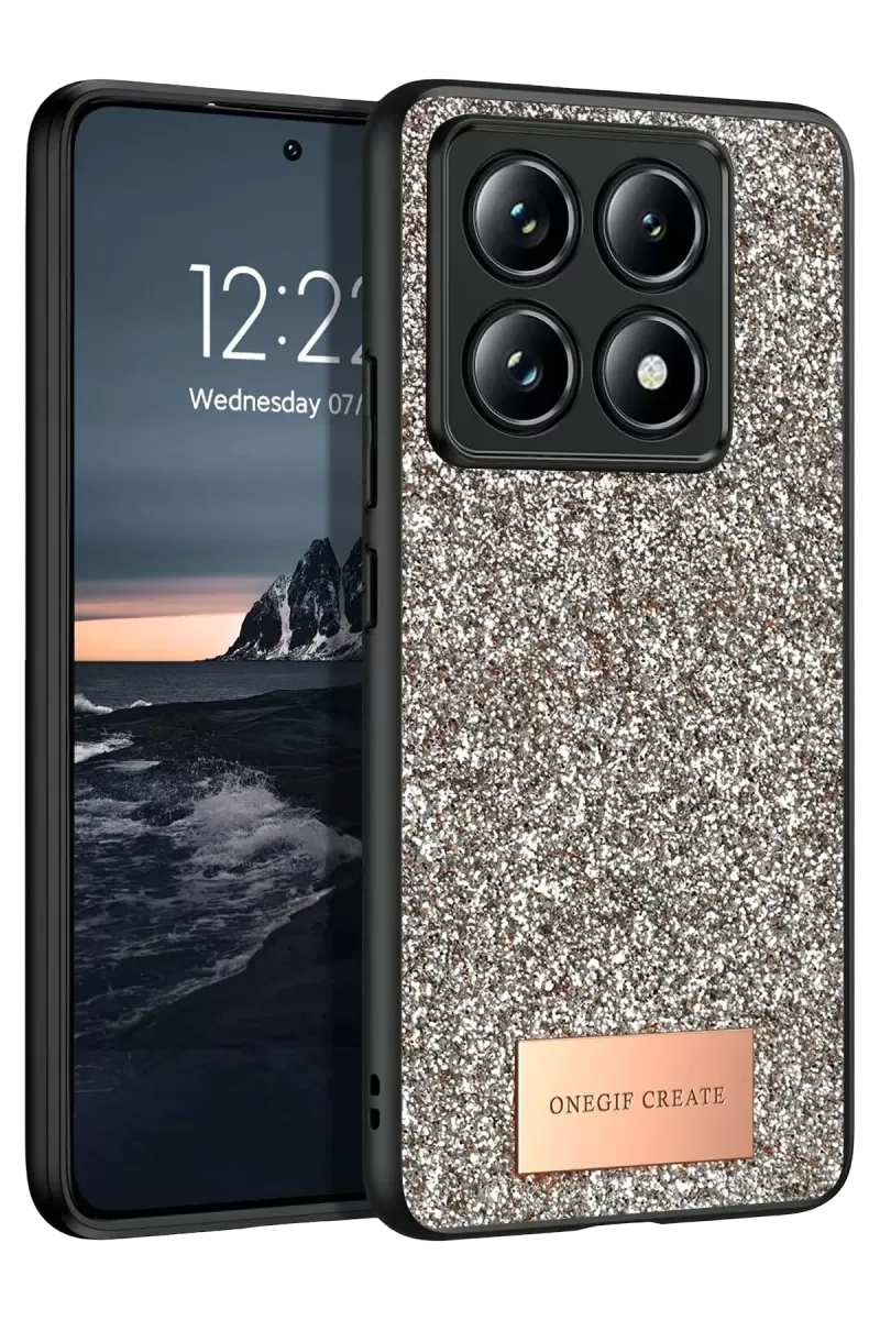 Mi 14T Pro ile Uyumlu Bright Simli Kapak - Gold Boncuk İşlemeli Şık ve Dayanıklı Telefon Kılıfı