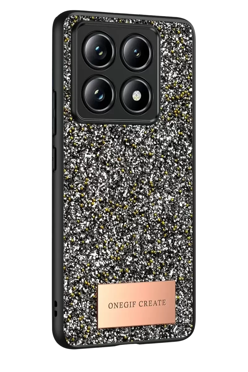 Mi 14T Pro ile Uyumlu Bright Simli Kapak - Gümüş Boncuk İşlemeli Şık Telefon Kılıfı