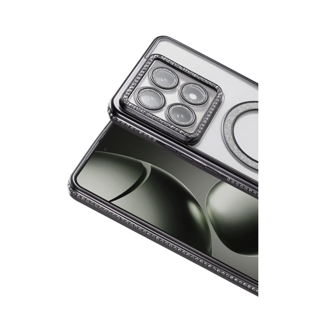 Mi 14T Pro Joke Simli Magneticsafe Kılıf - Siyah (Parlak Elmas Tasarım)